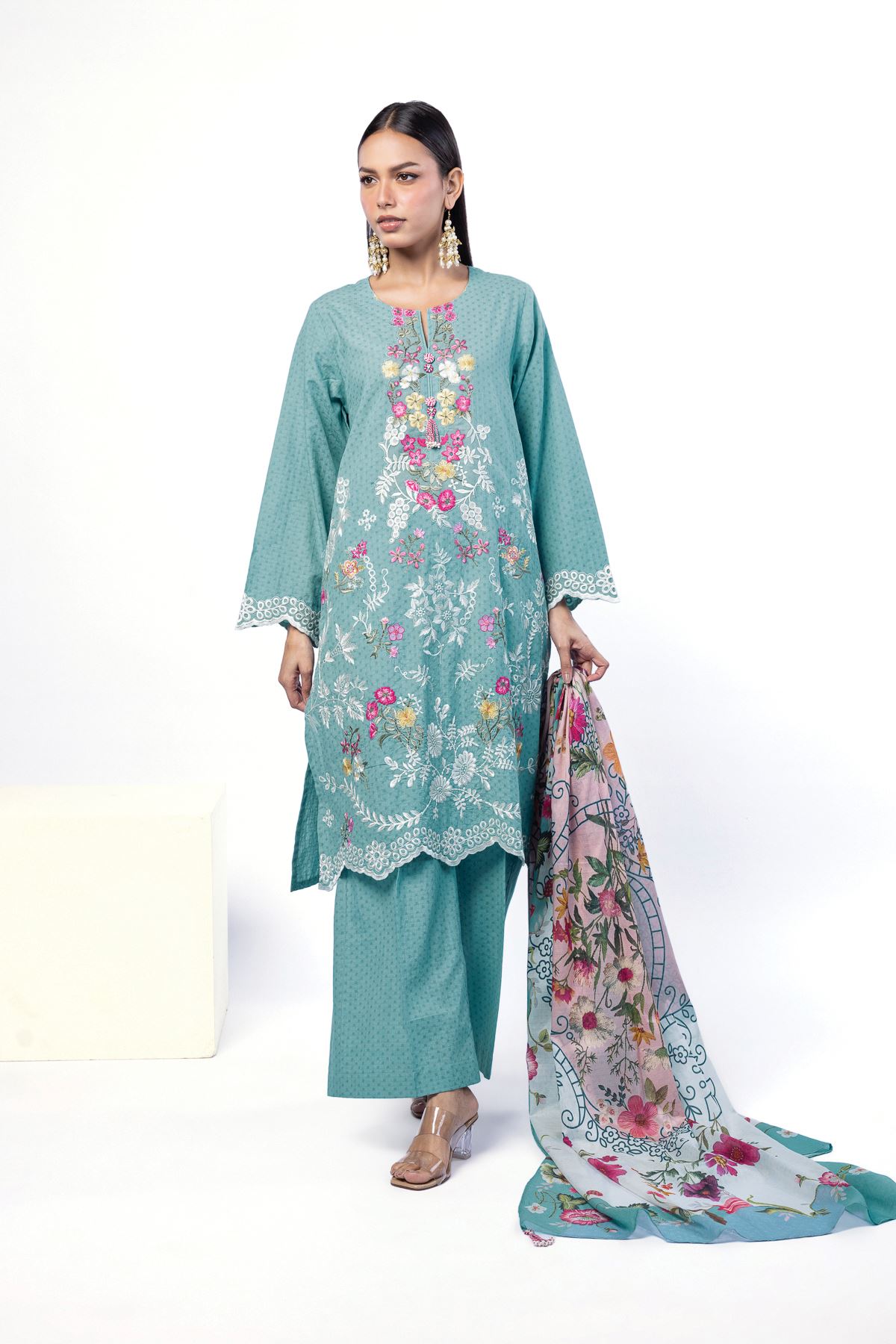 Embroidered Cotton Dobby Tailored 3 Piece - T-A33-26-106FF-VG