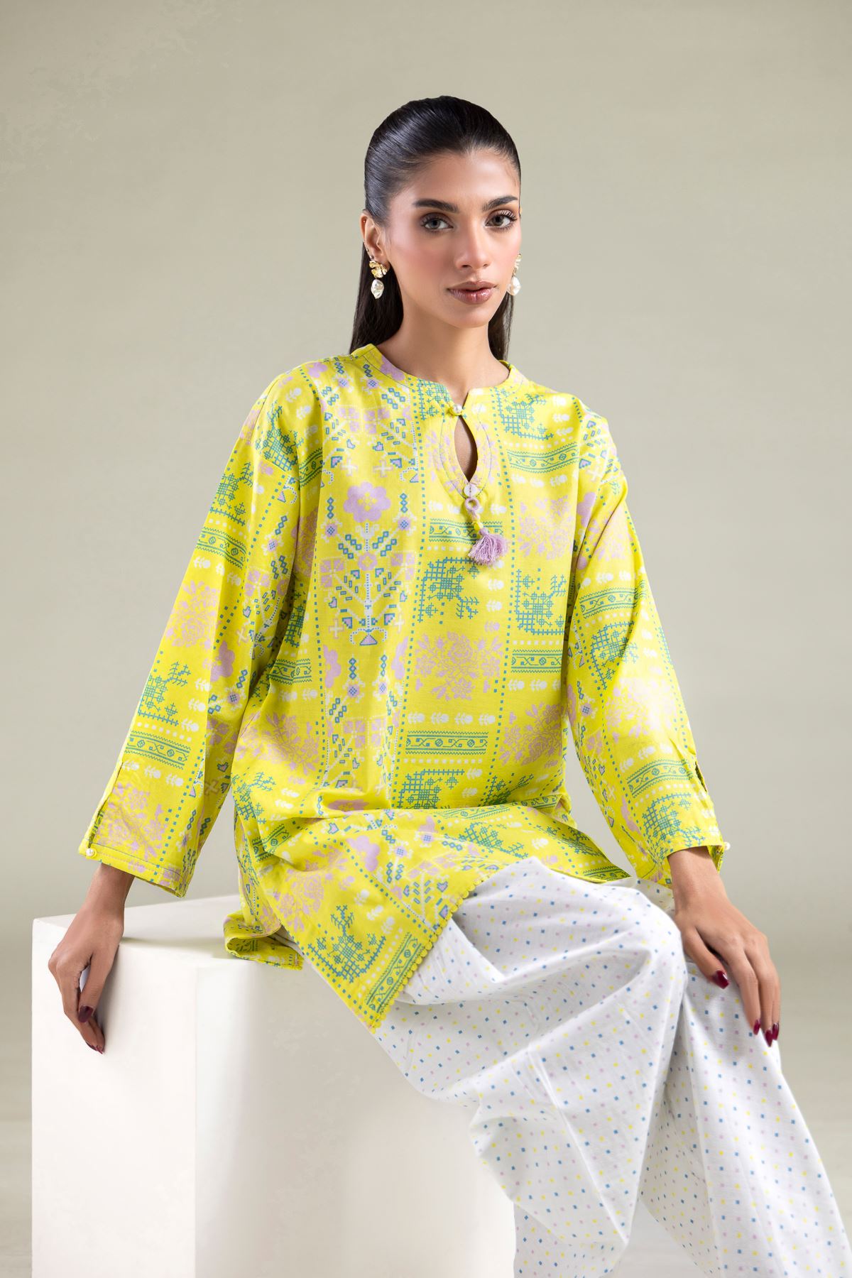 Printed Cotton Dobby Kurta - 25-00-X2-08TB-VG