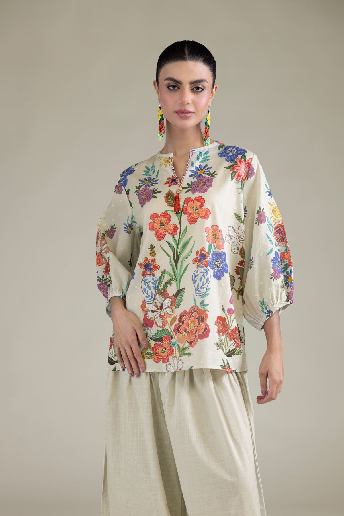 Embroidered Cambric Short Cambric Blouse - 1-26-211-A-A2-VG