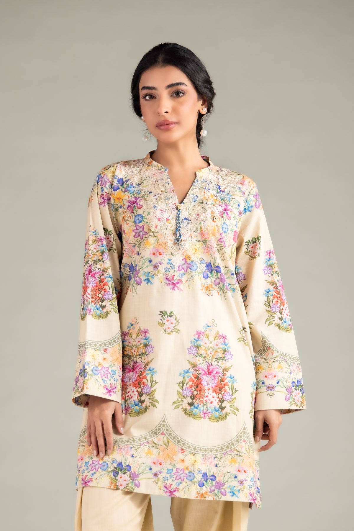 Embroidered Textured Cotton Kurta - 1-26-130-A-B-VG