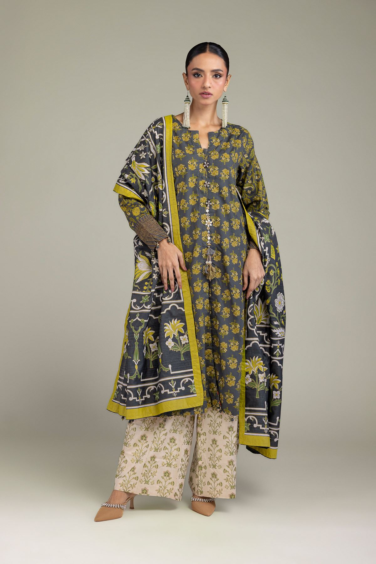 Embroidered Raw Silk 3-Piece Silk Set - 1-26-206-A-D1-VG