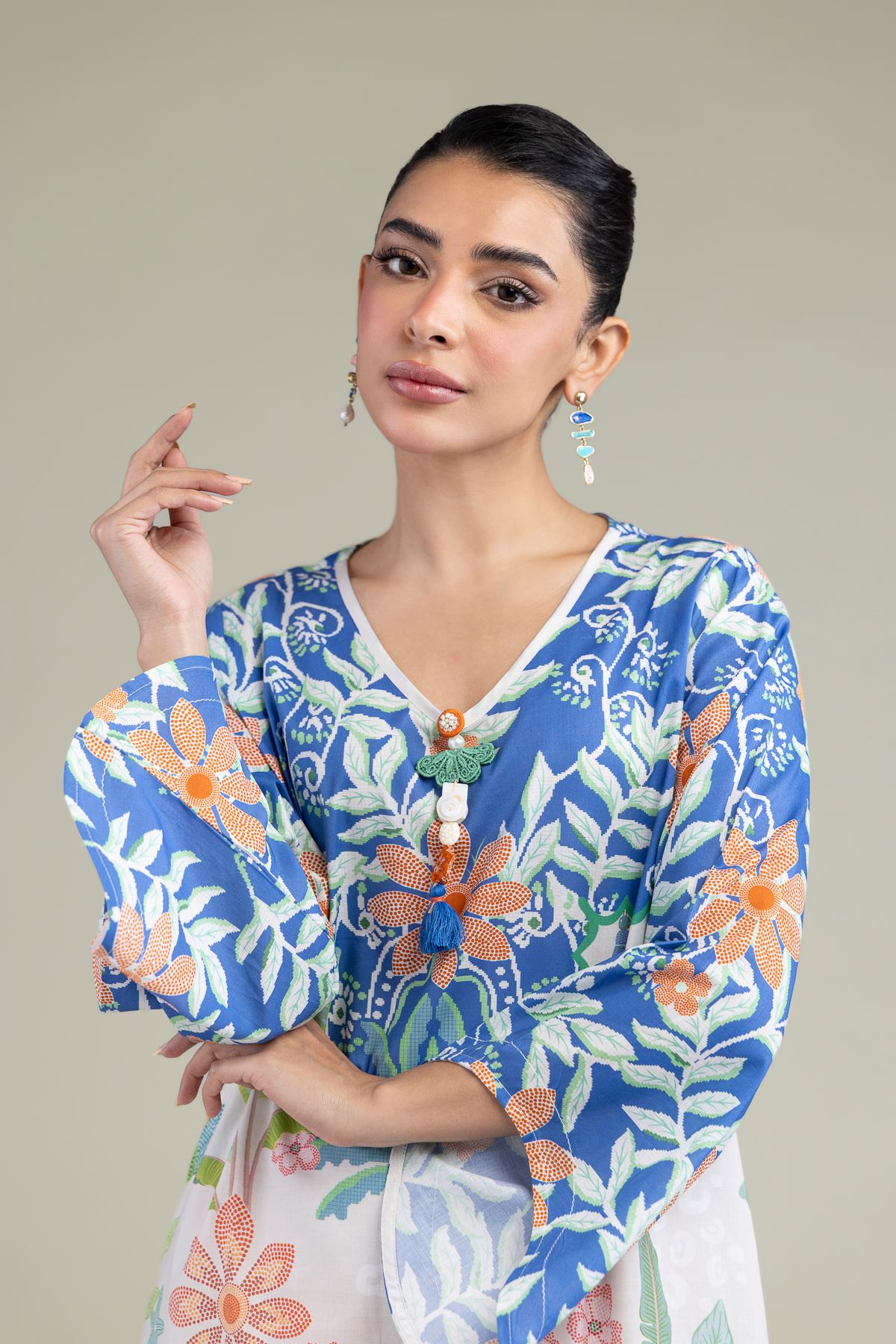 Printed Cambric Floral Flared Kurta - 6-26-207-B-E1-VG