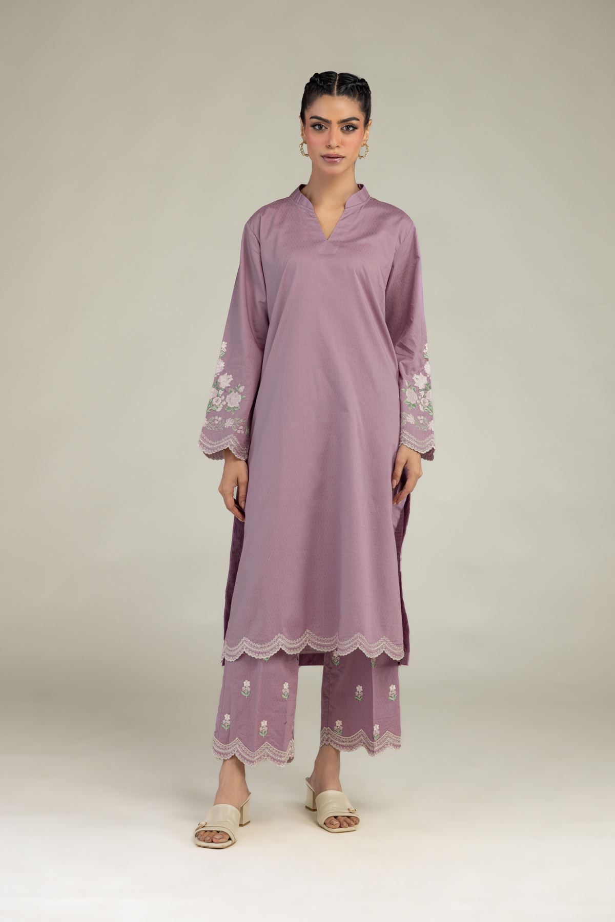 Embroidered Cotton Dobby Floral Cotton Kurta - 25-10-12E5-04TB-VG