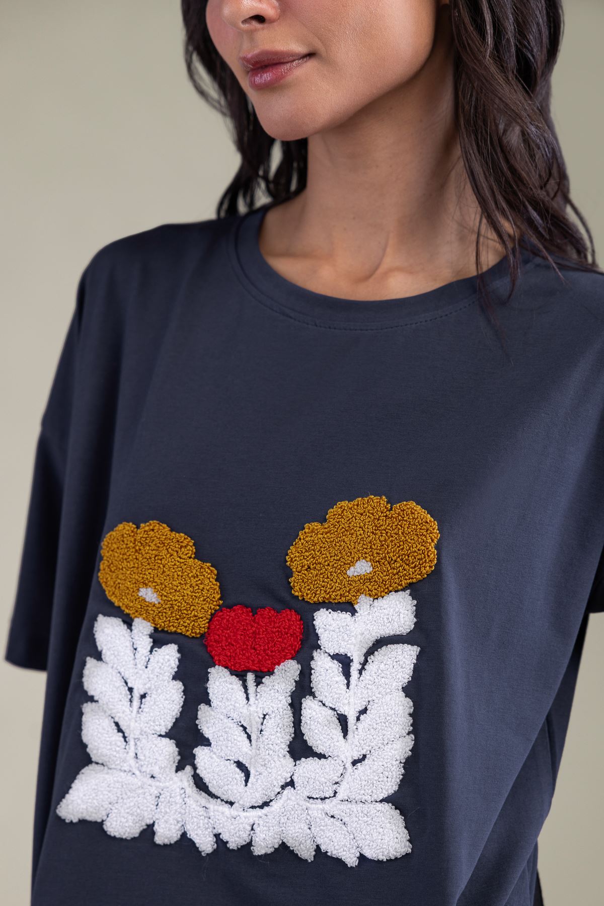Embroidered Lycra Jersey Short Floral T-Shirt - 3-26-204-A-B2-VG