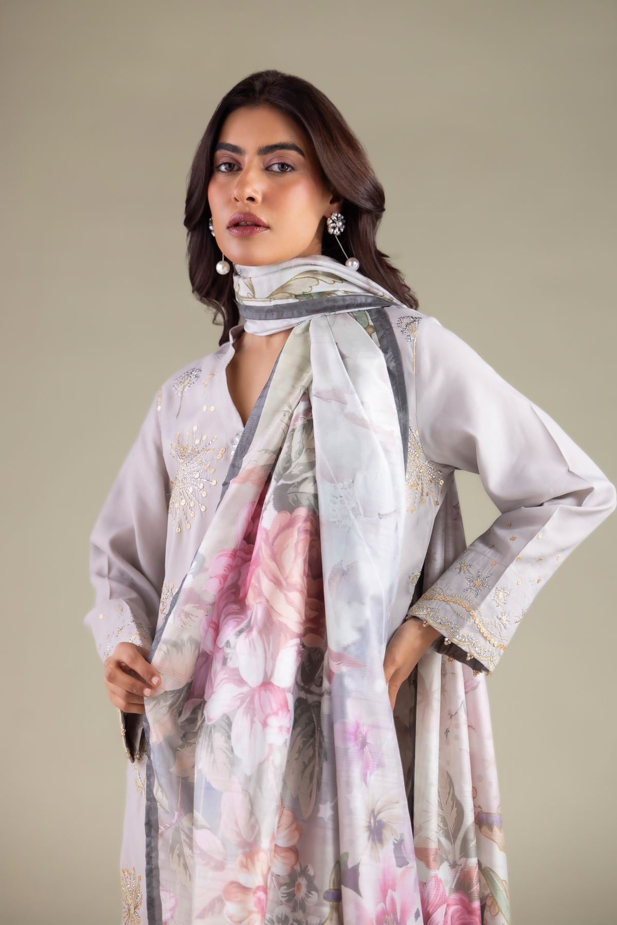 Embroidered Polyester Silk Floral Draped Dupatta - 2-26-101-A-D-VG