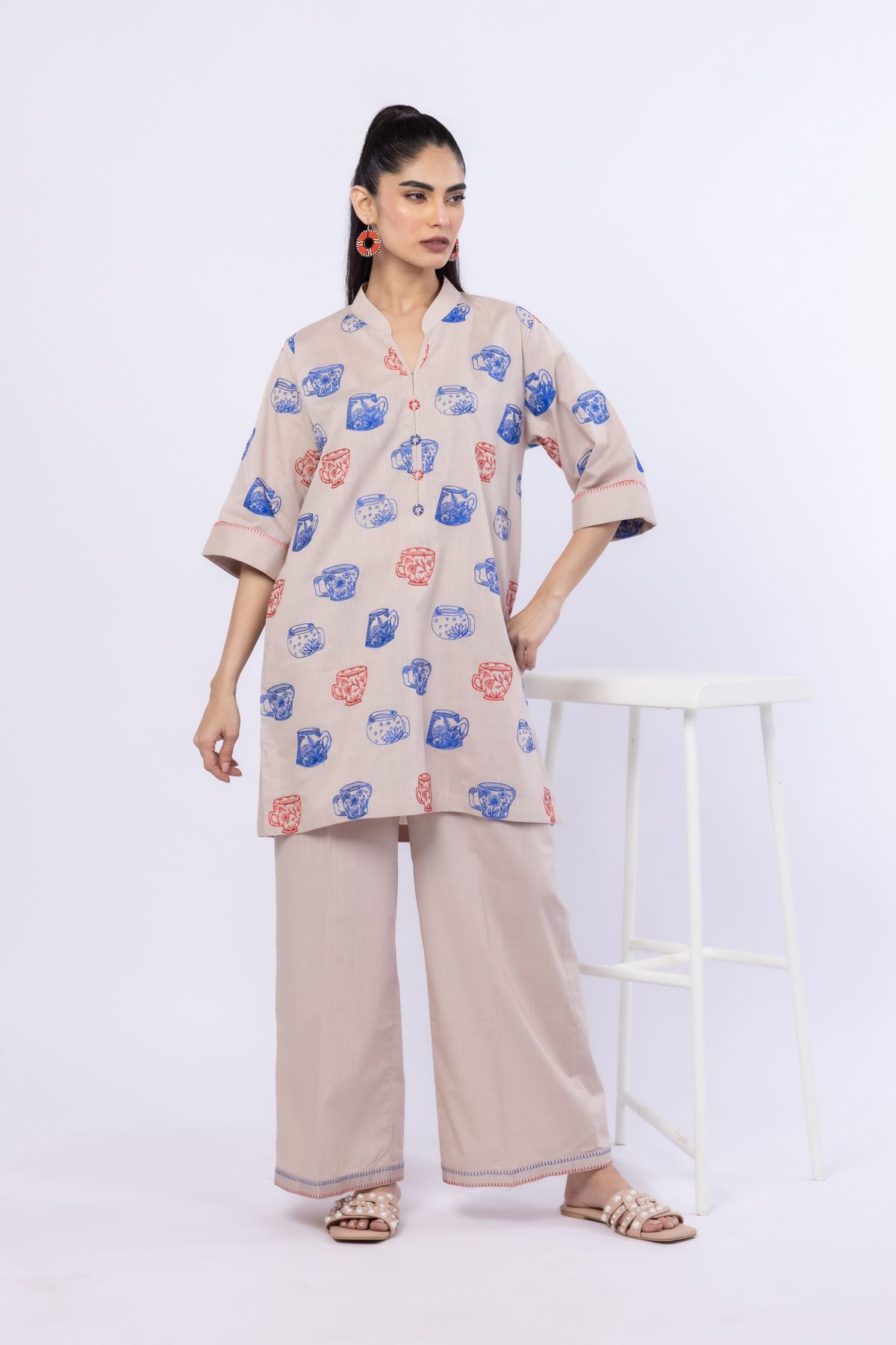 Embroidered Crosshatch Poplin Pants - 25-09-9S3-07TB-VG