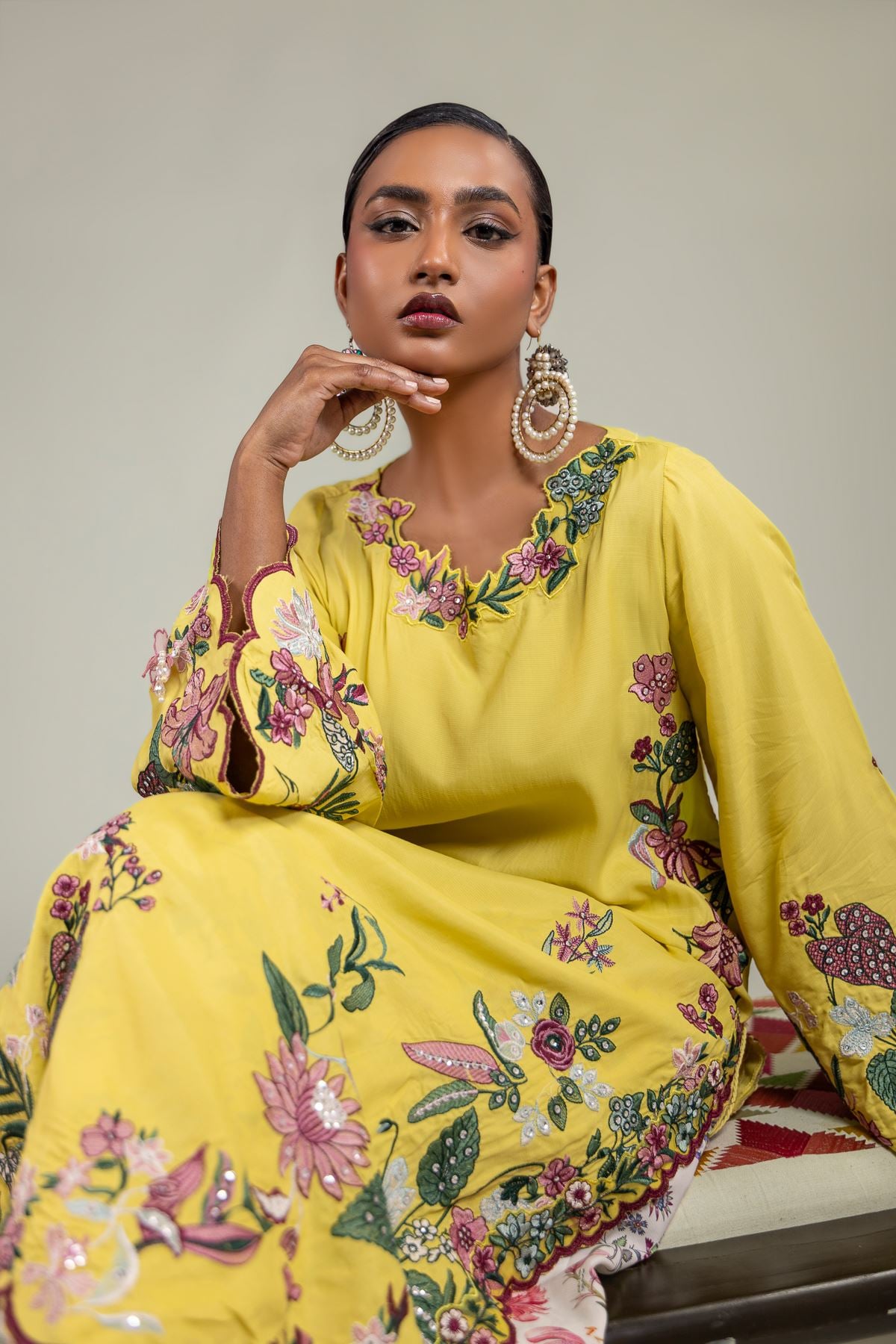 Raw Silk Floral Silk Kurta - 1-26-137-A-C-VG