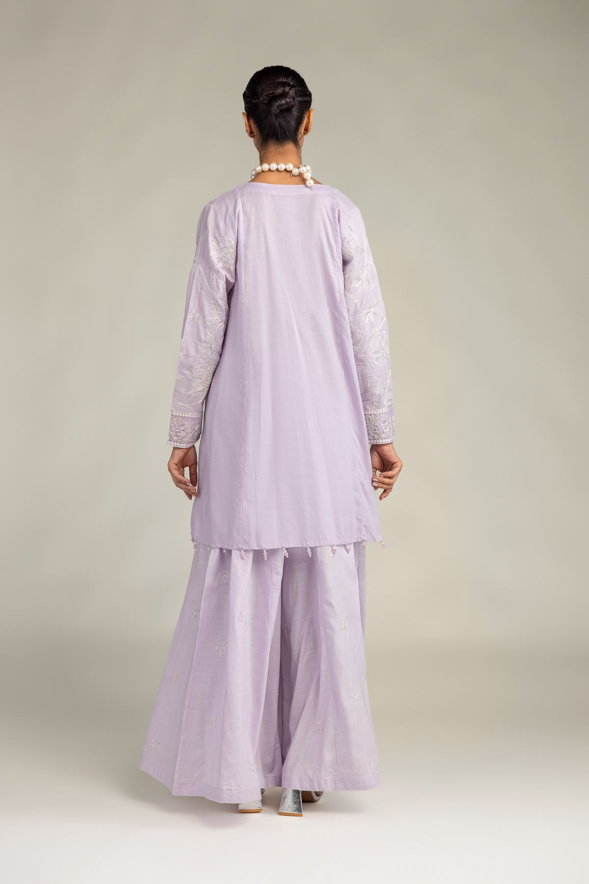 Embroidered Raw Silk Floral Lavender Kurta - 1-26-322-B-A1-VG