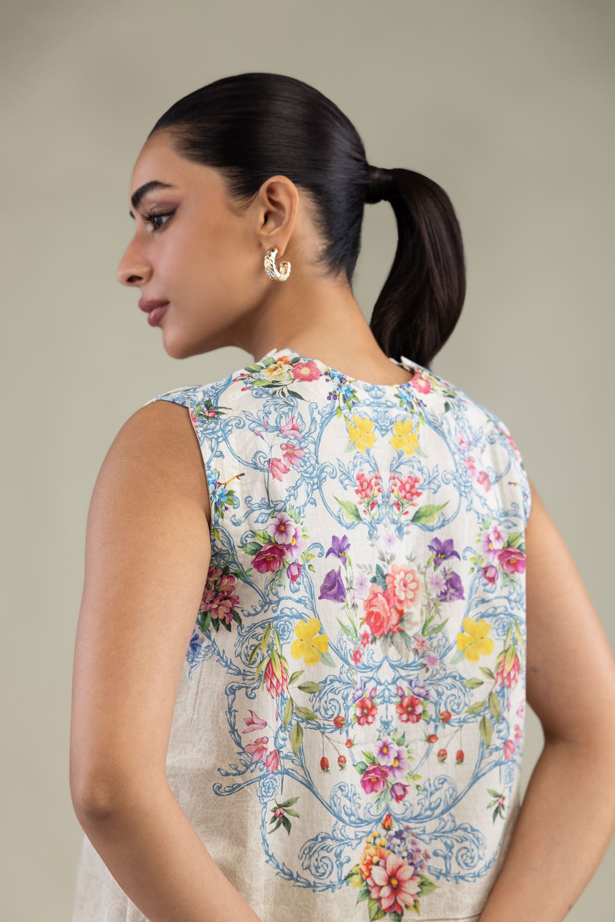 Printed Cotton Dobby Sleeveless Floral Kurta - 1-26-229-B-F1-VG