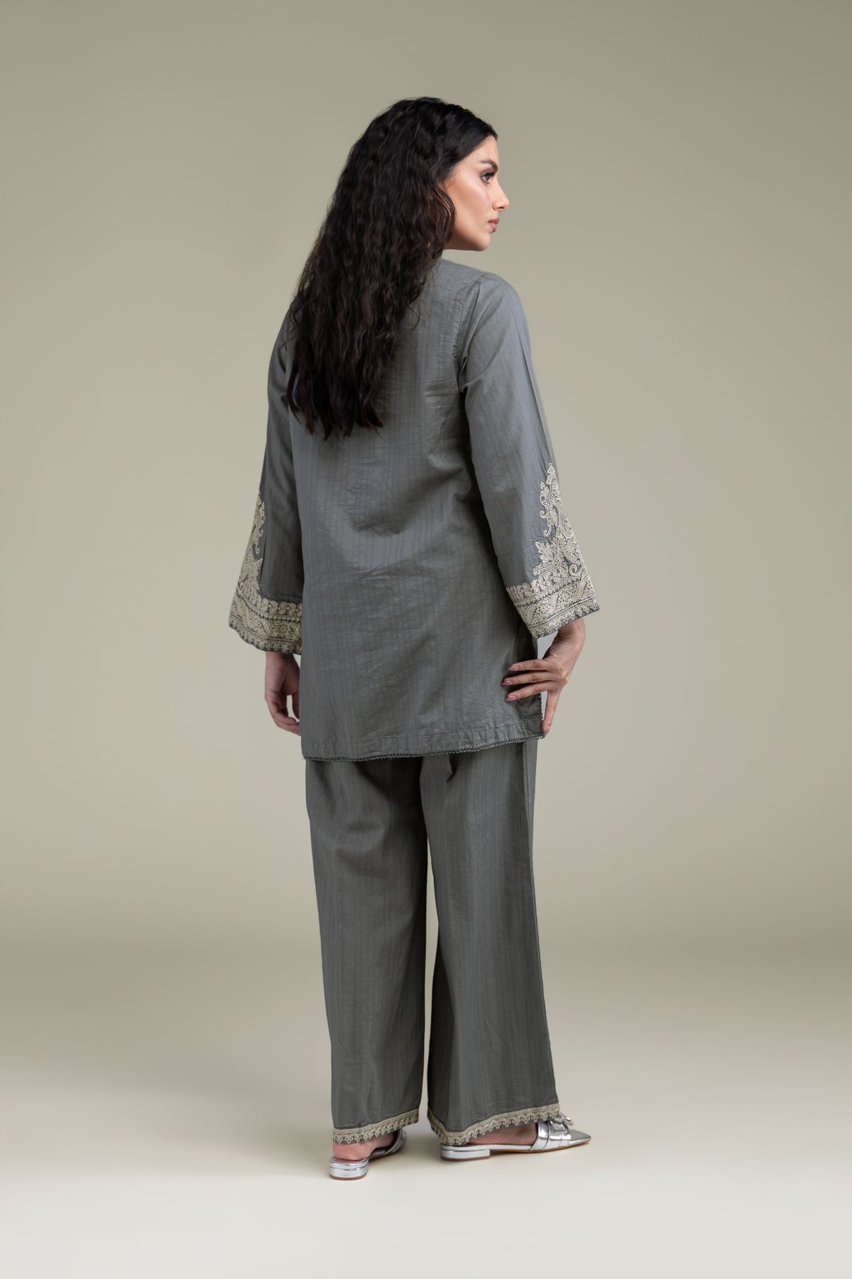Embroidered Cotton Dobby Gray Cotton Kurta - 1-26-209-A-F1-VG