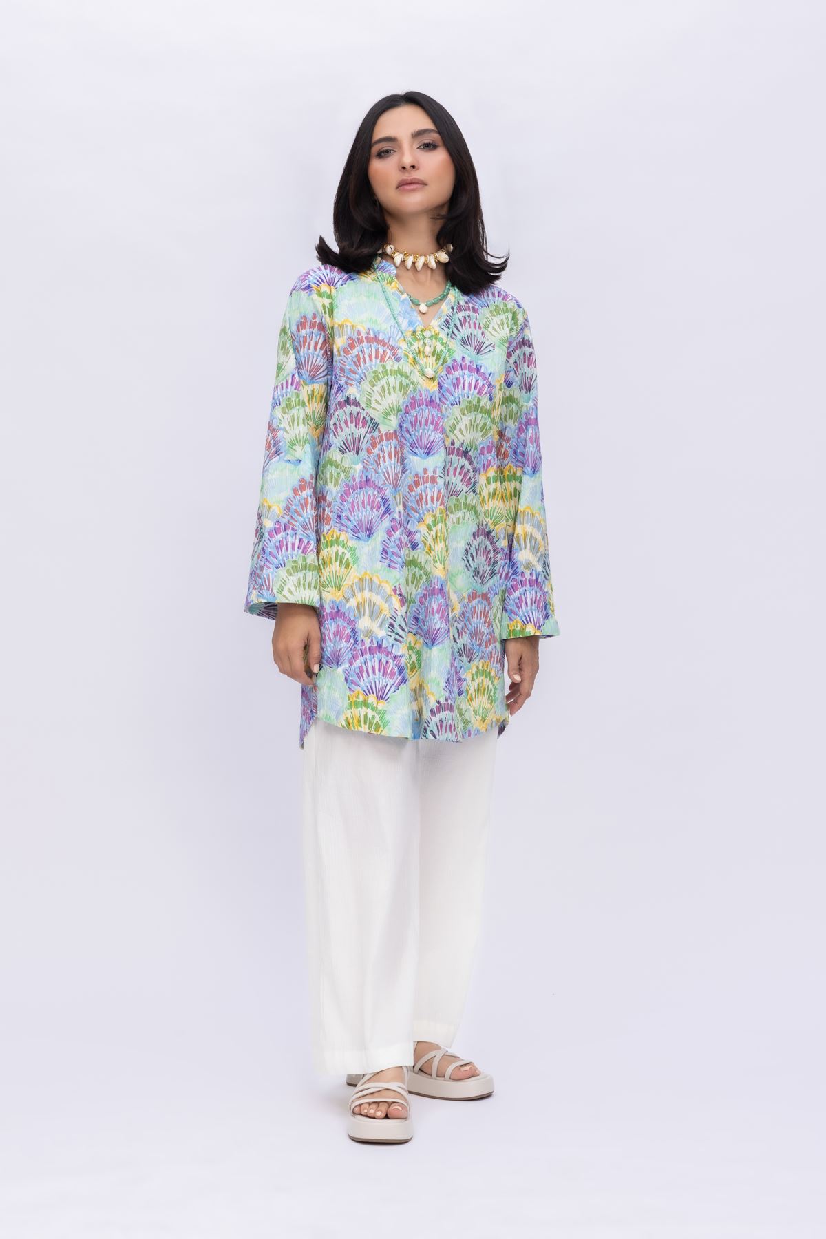 Printed Ripple Crinkle Abstract Cotton Kurta - 1-26-108-A-F-VG