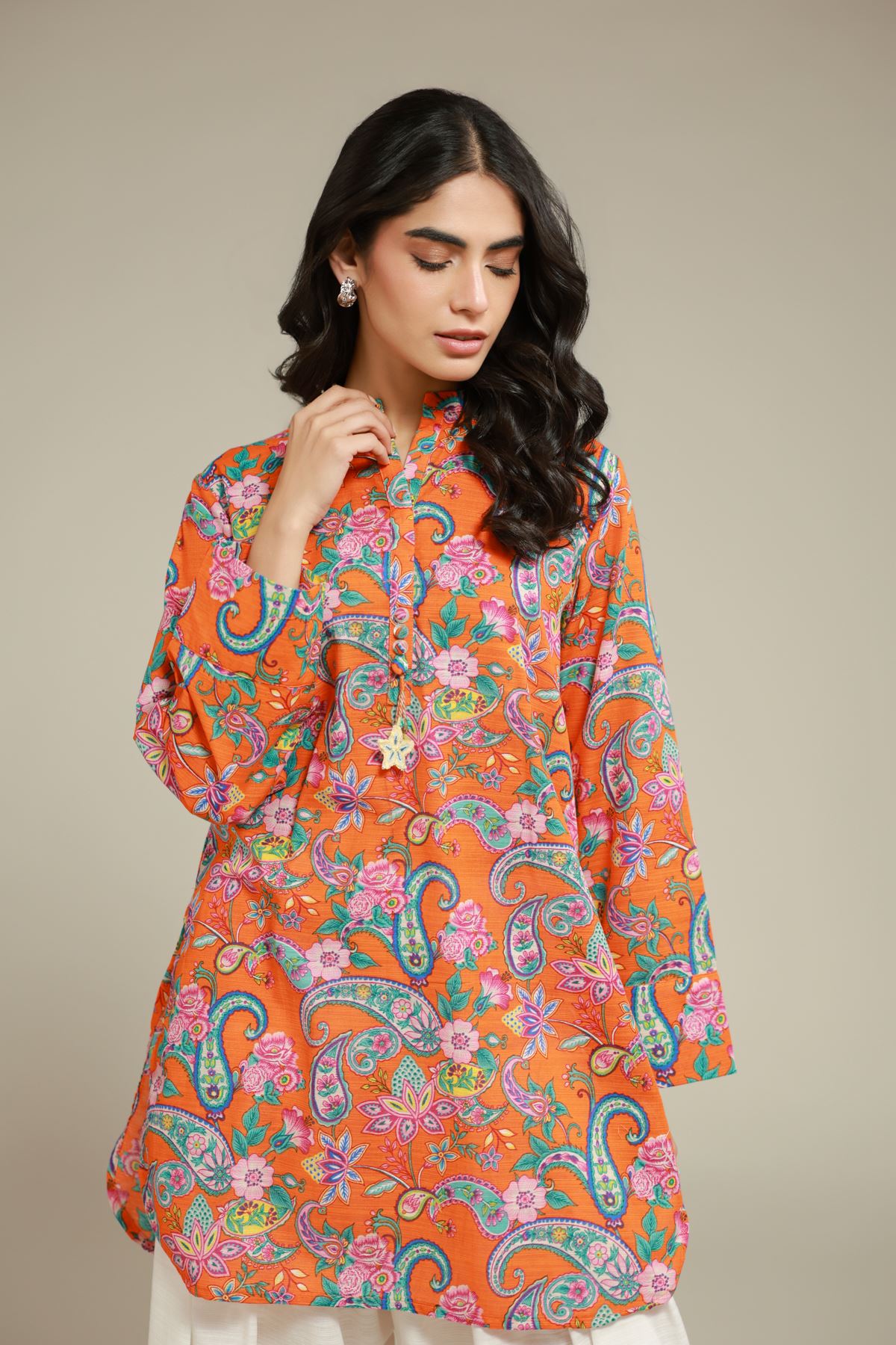 Printed Textured Cotton Floral Paisley Kurta - 1-26-101-A-E-VG