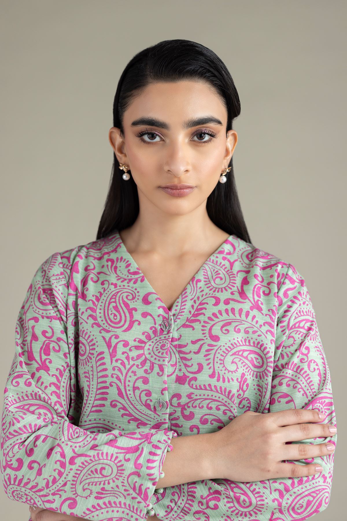 Printed Textured Cotton Kurta - 25-09-9S1-04TA-VG