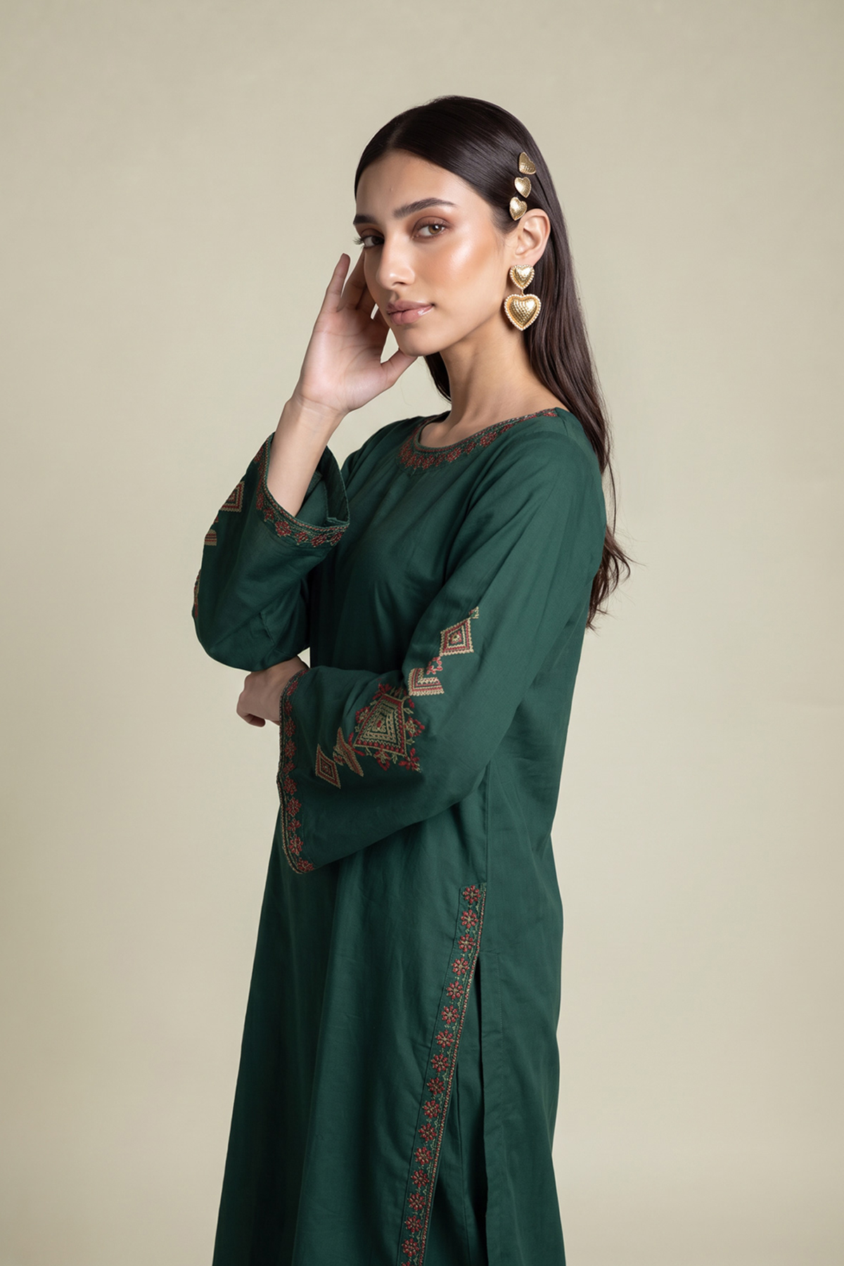 Embroidered Cambric Green Cambric Kurta - B1-2-26-106-A-C-VG
