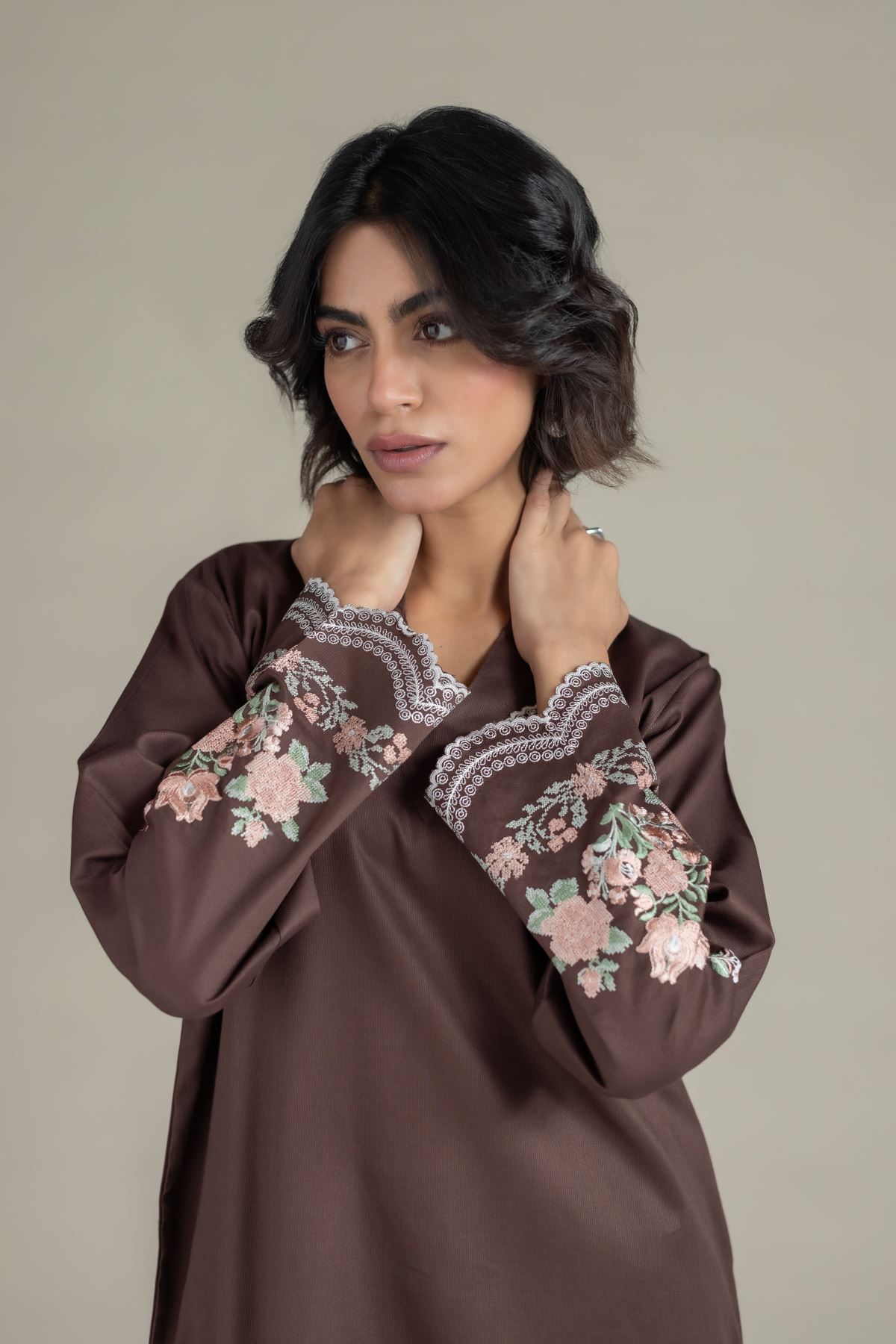 Embroidered Textured Cotton Kurta - 25-10-12E9-02TA-VG