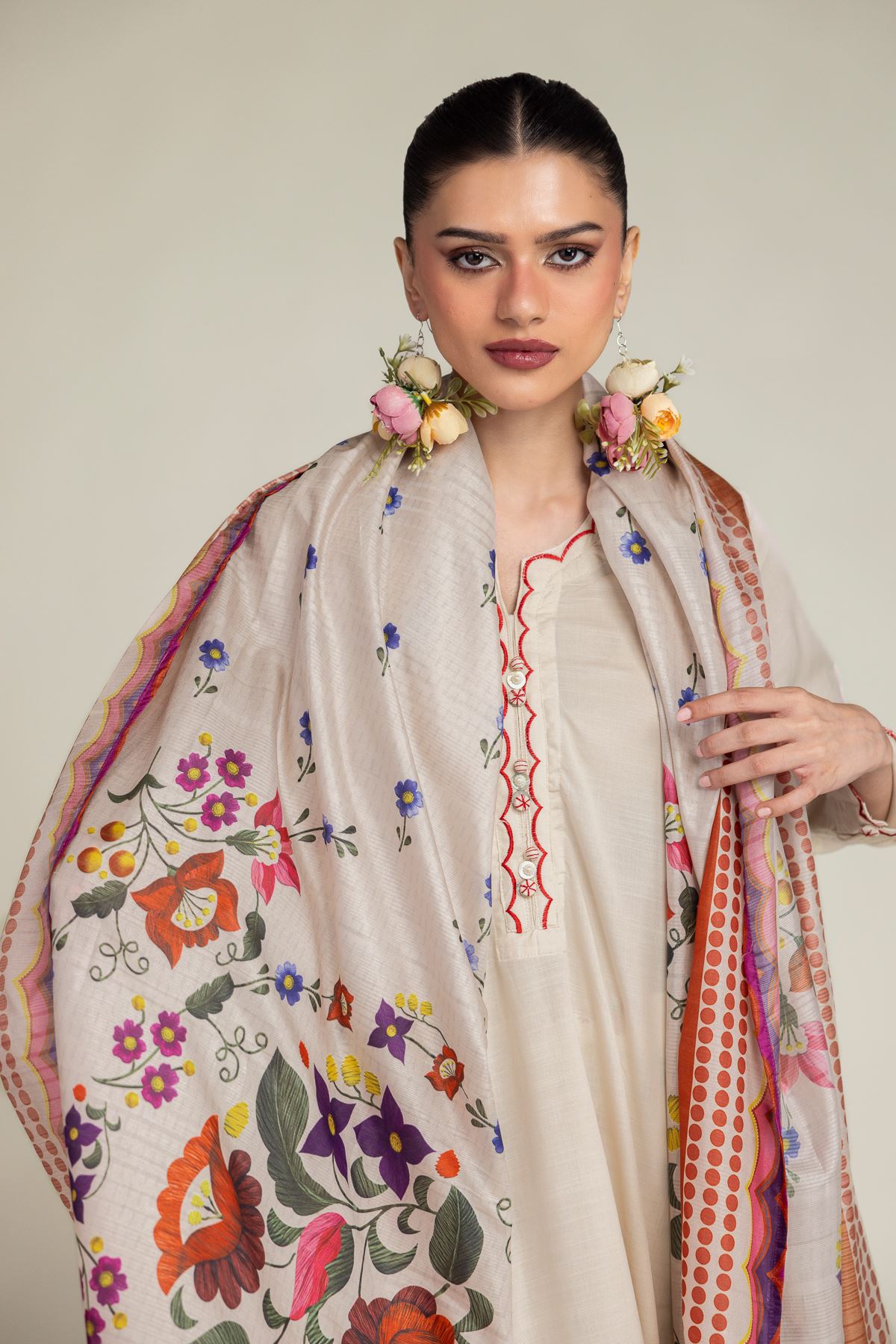 Embroidered Polyester Silk Floral Silk Dupatta - 2-26-201-A-C-VG