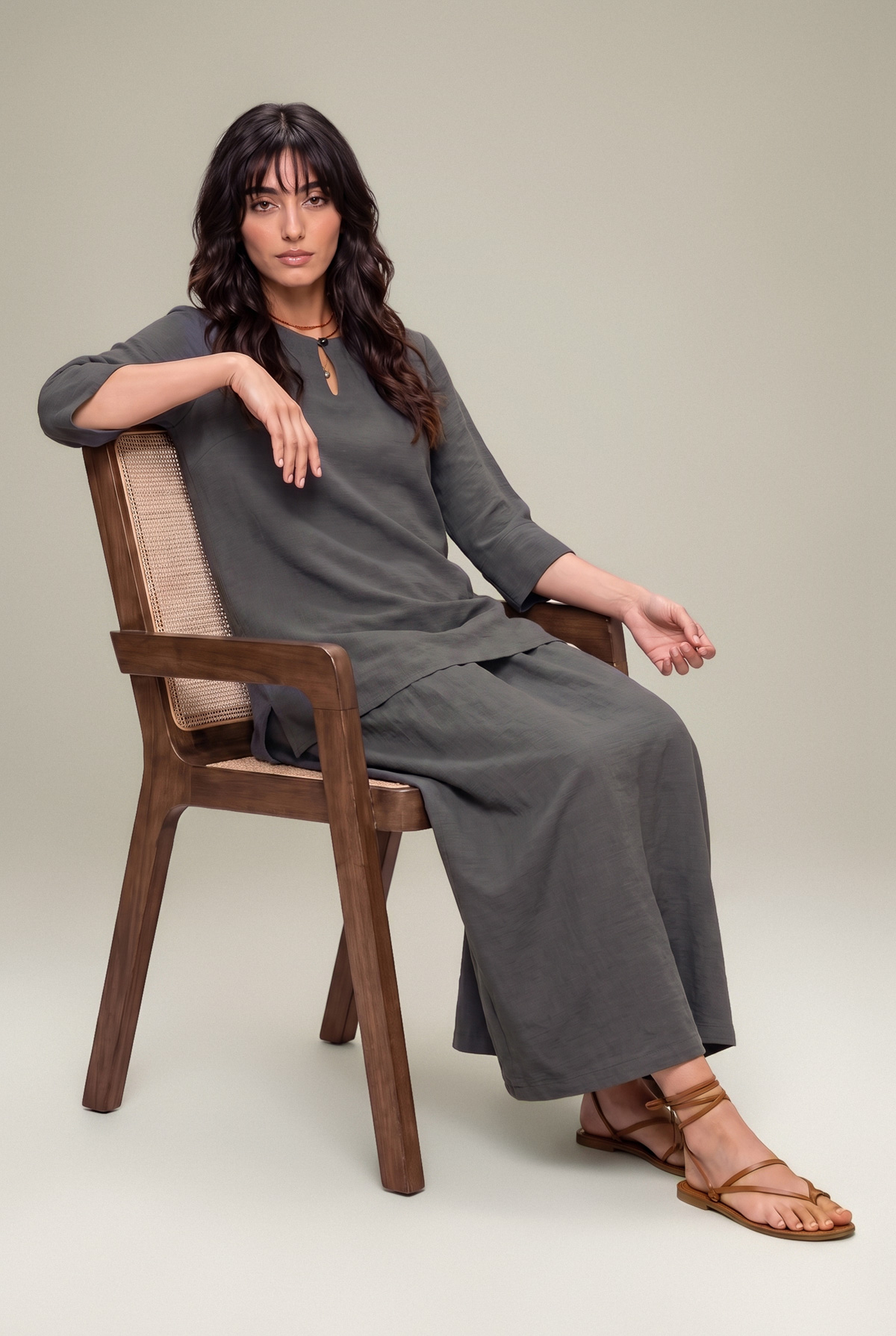 Dyed Textured Georgette Solid Gray Tunic - 1-26-229-B-F1-VG