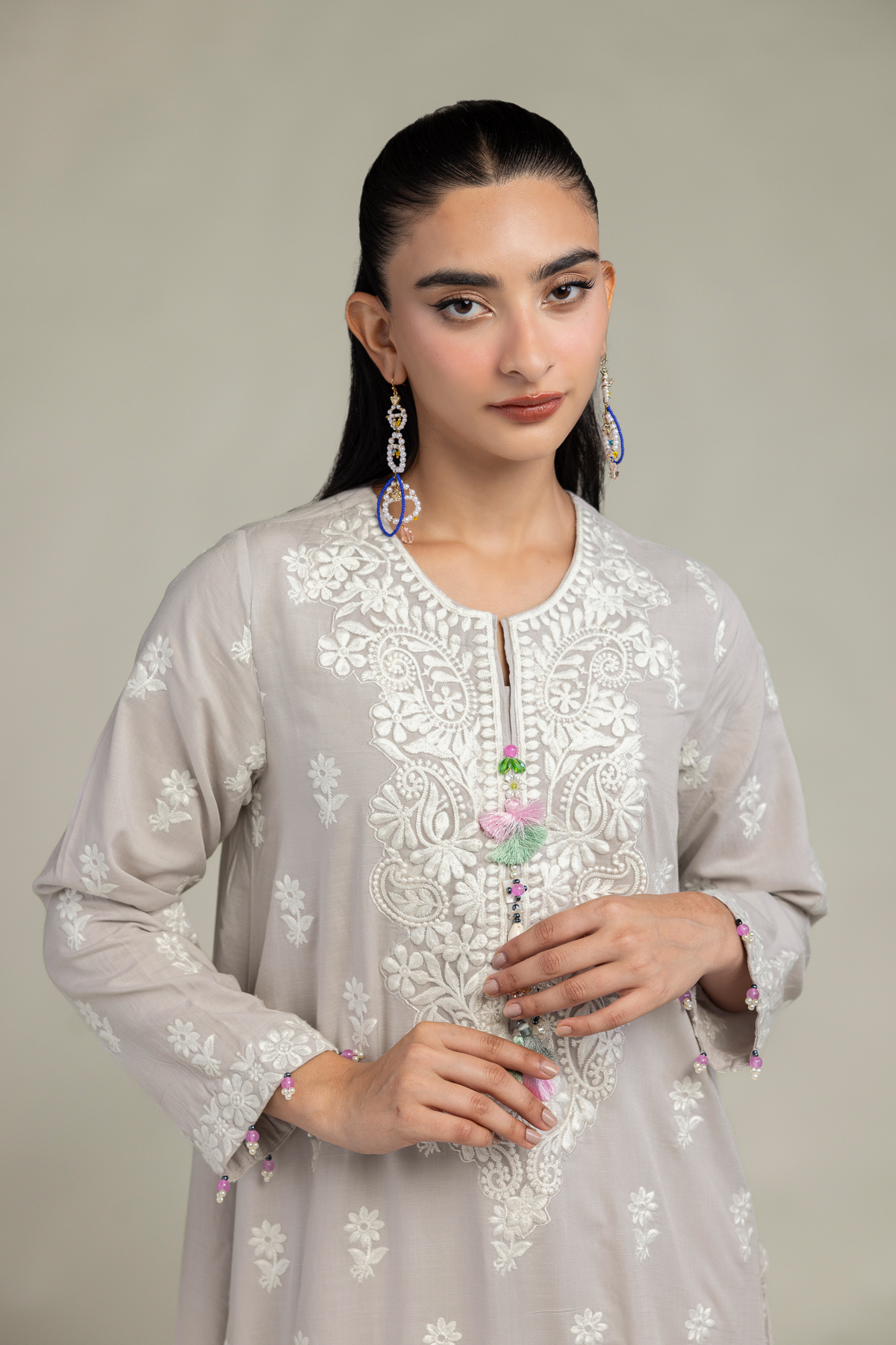 Embroidered Raw Silk Floral Longline Kurta - 1-26-102-A-F-VG