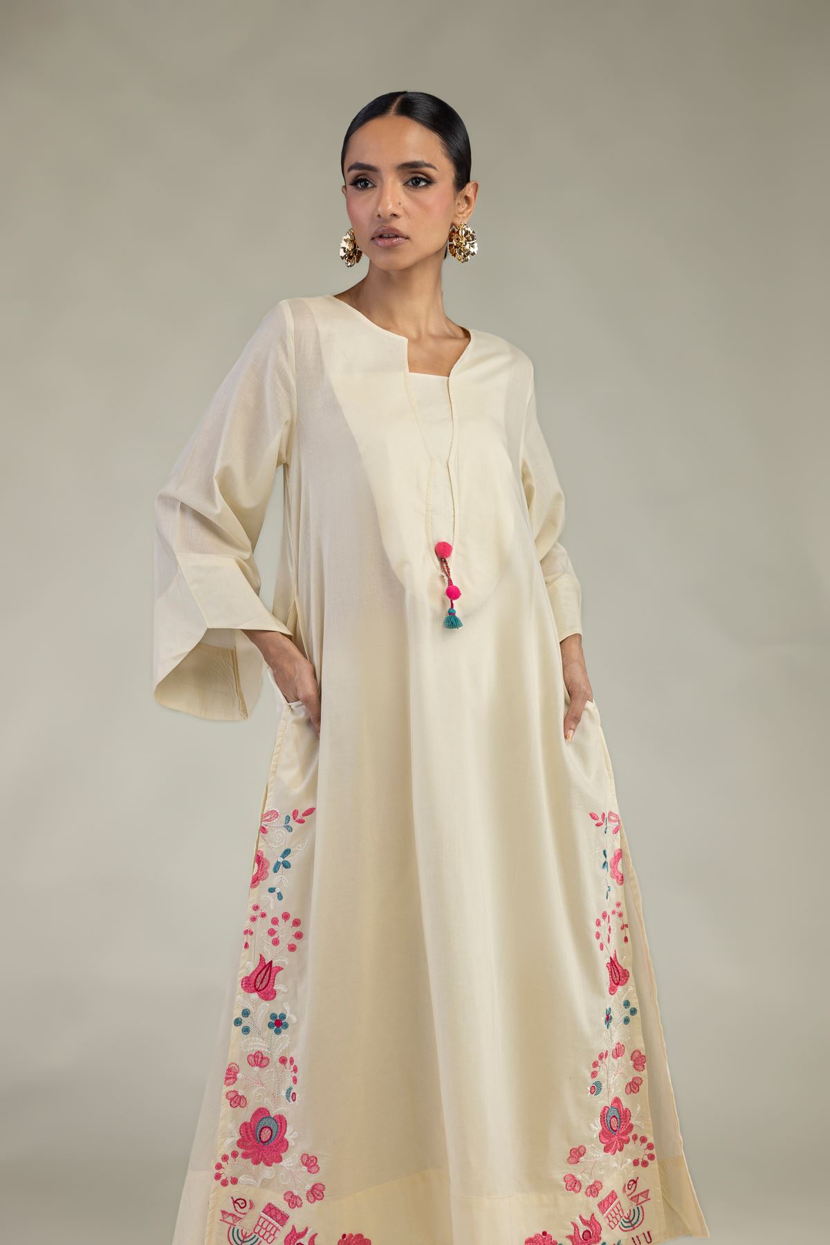 Embroidered Cambric Long Floral Kurta - 1-26-327-A-J1-VG