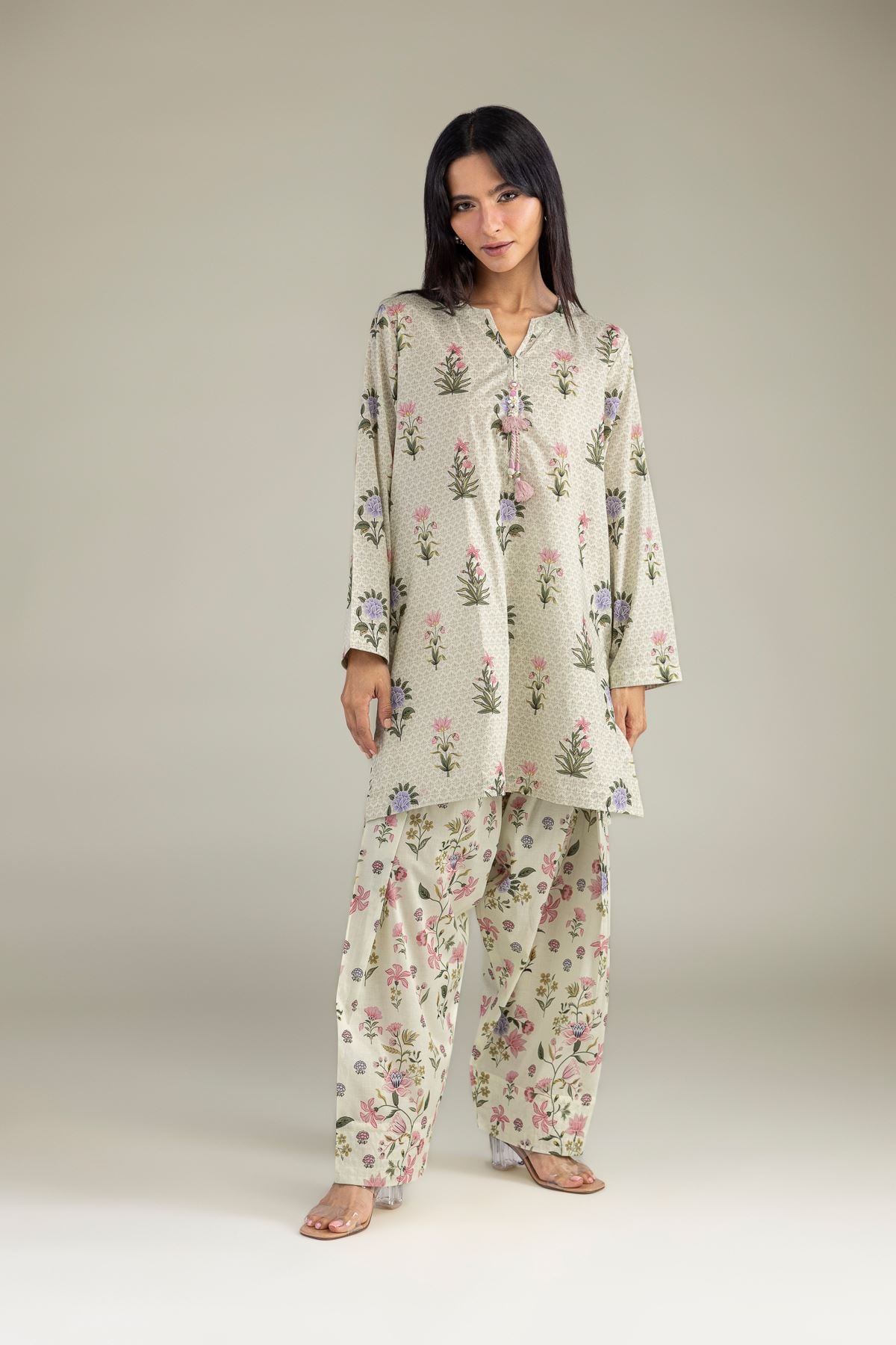 Printed Cambric Floral Cambric Kurta - 1-26-102-A-F-VG