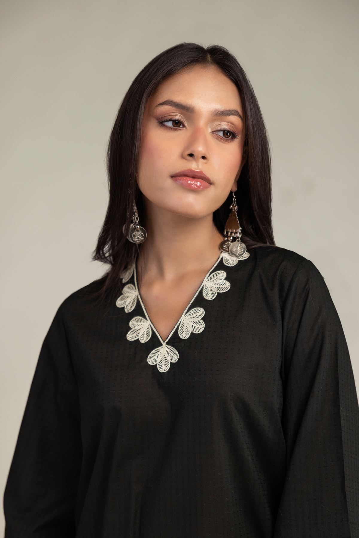 Embroidered Cotton Dobby Black Cotton Kurta - 1-26-225-A-C1-VG