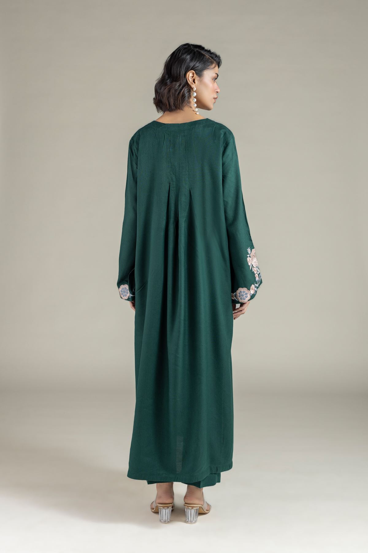 Embroidered Heavy Blended Viscose Floral Longline Kurta - 25-10-11E8-11TB-VG