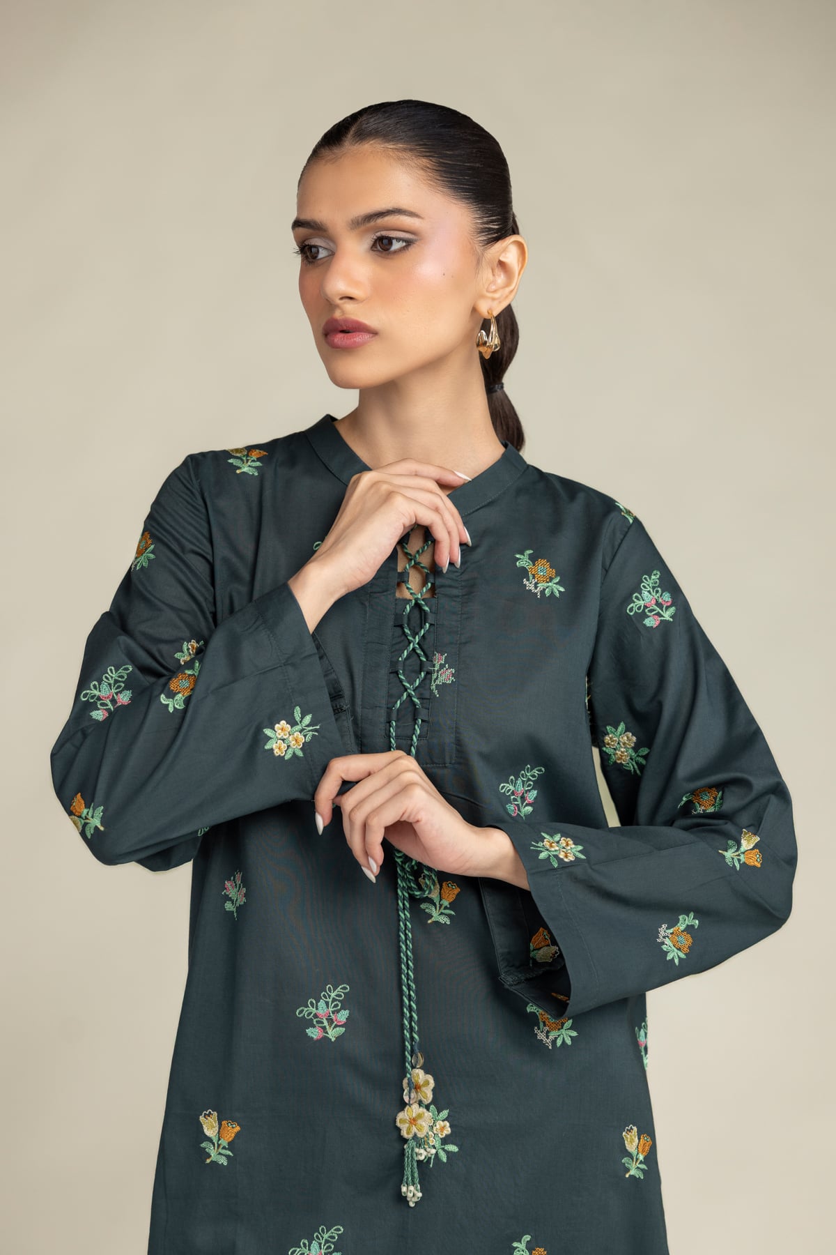 Embroidered Cambric Green Cambric Kurta - 8-26-303-A-C1-VG