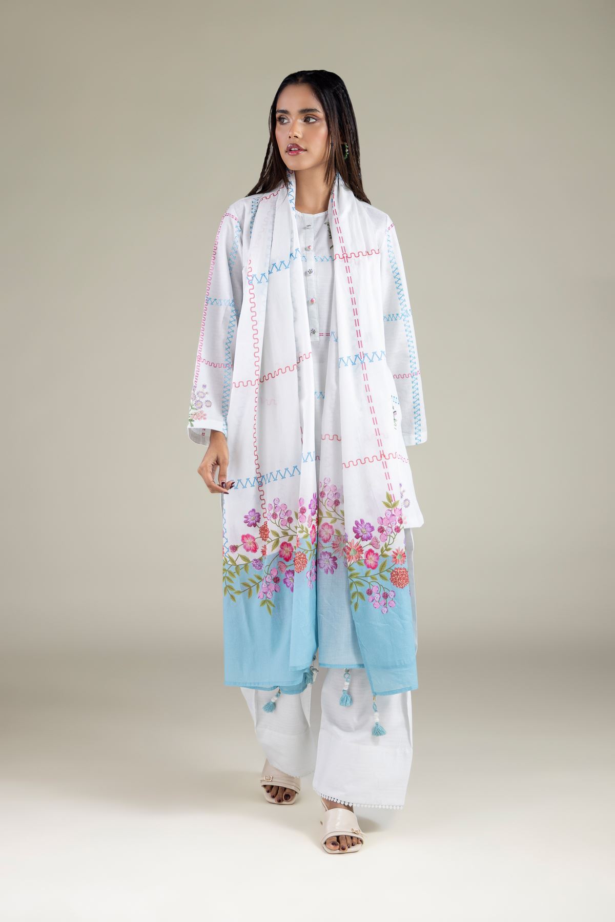 Embroidered Lawn Floral Tassel Dupatta - 1-26-119-C-G-VG
