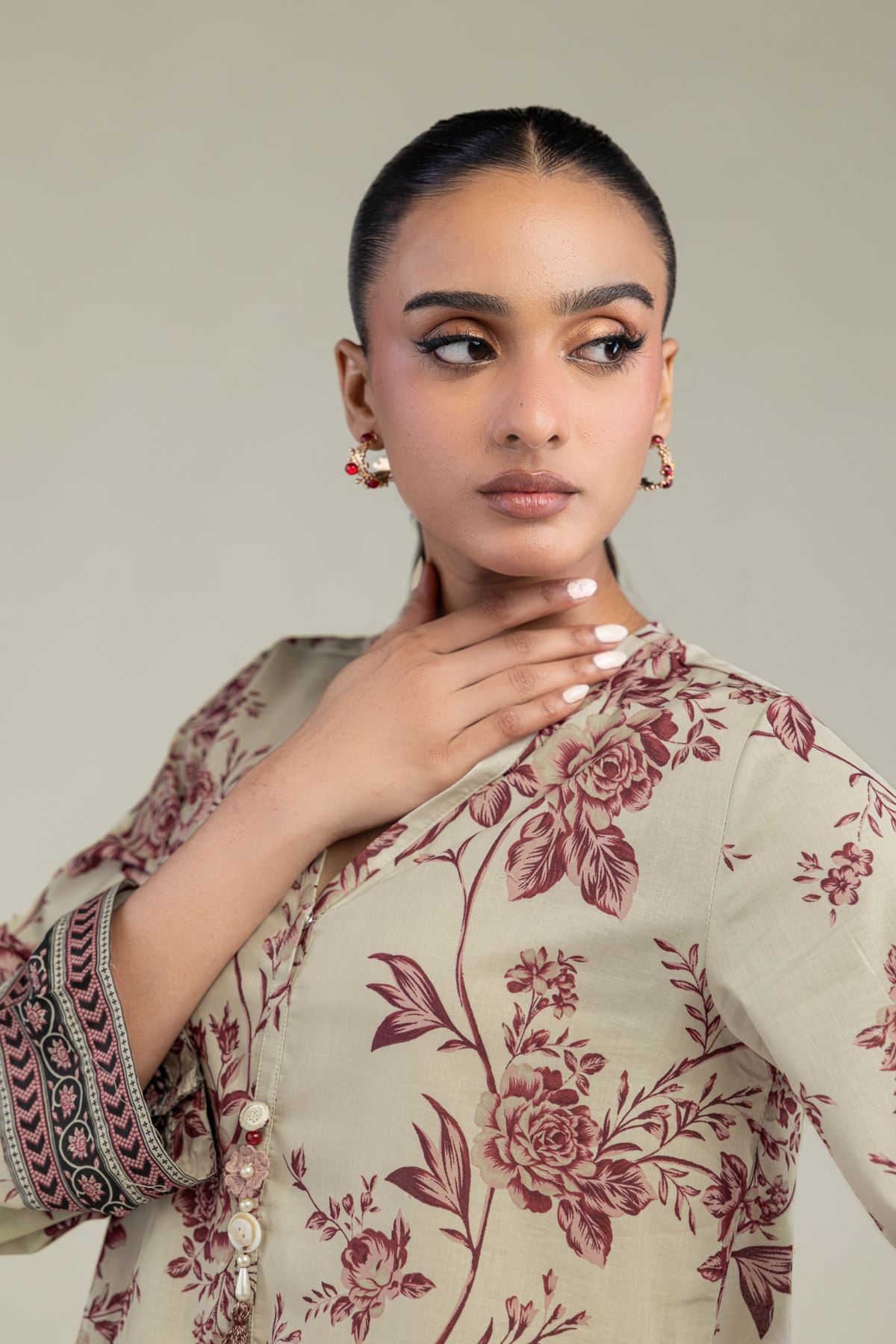Printed Cambric Cambric Longline Kurta - 2-26-301-B-F1-VG