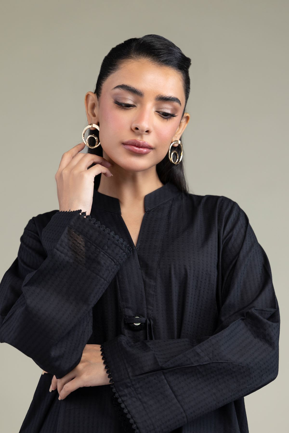 Printed Cotton Dobby Black Cotton Kurta - T-A11-26-101FH1-VG
