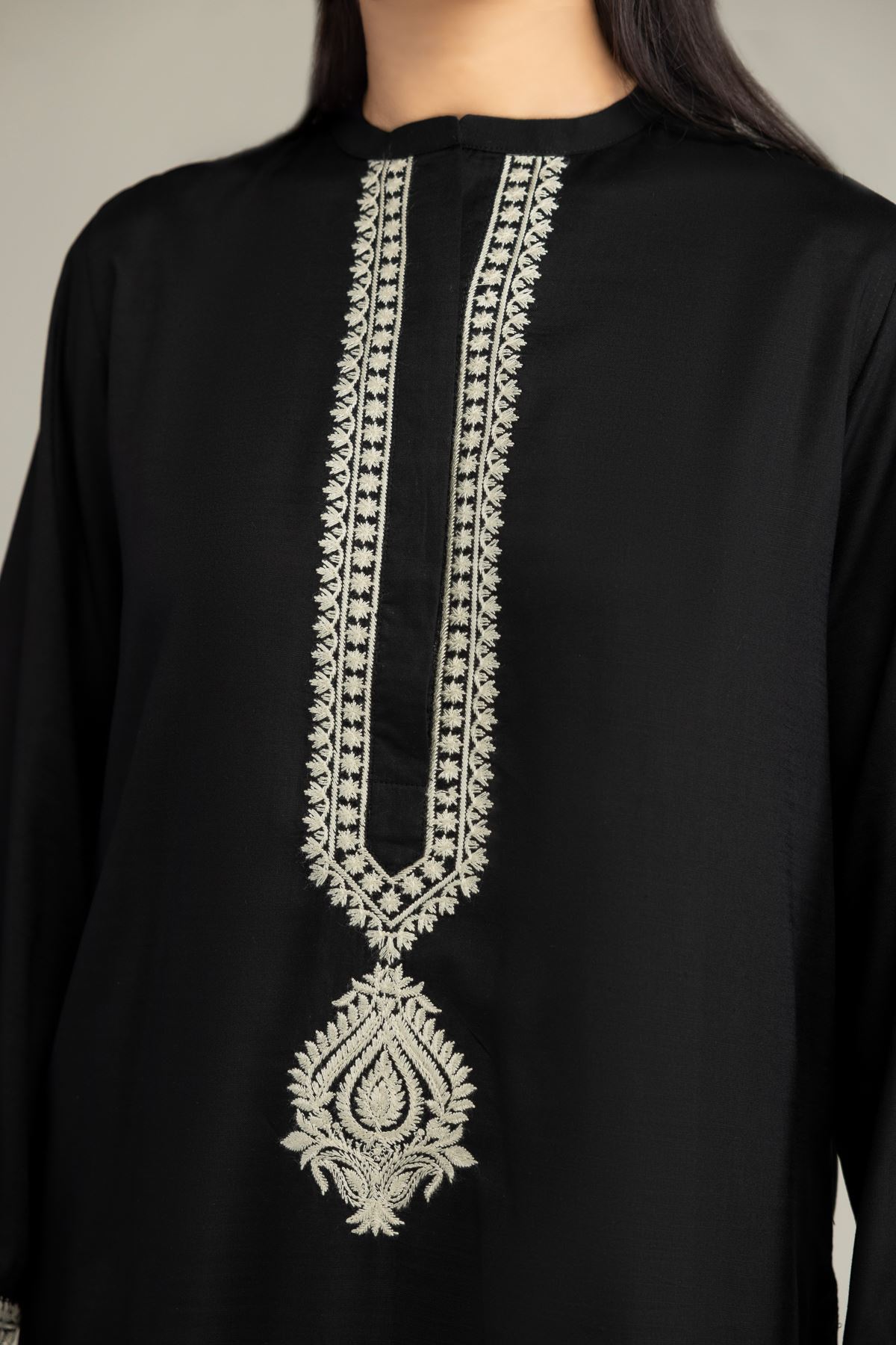 Dyed Raw Silk Black Longline Kurta - 8-26-303-A-C1-VG