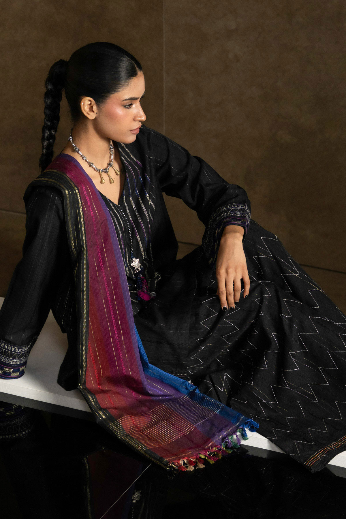 Yarn Dyed Handwoven Dupatta - 2-26-308-A-G1-VG