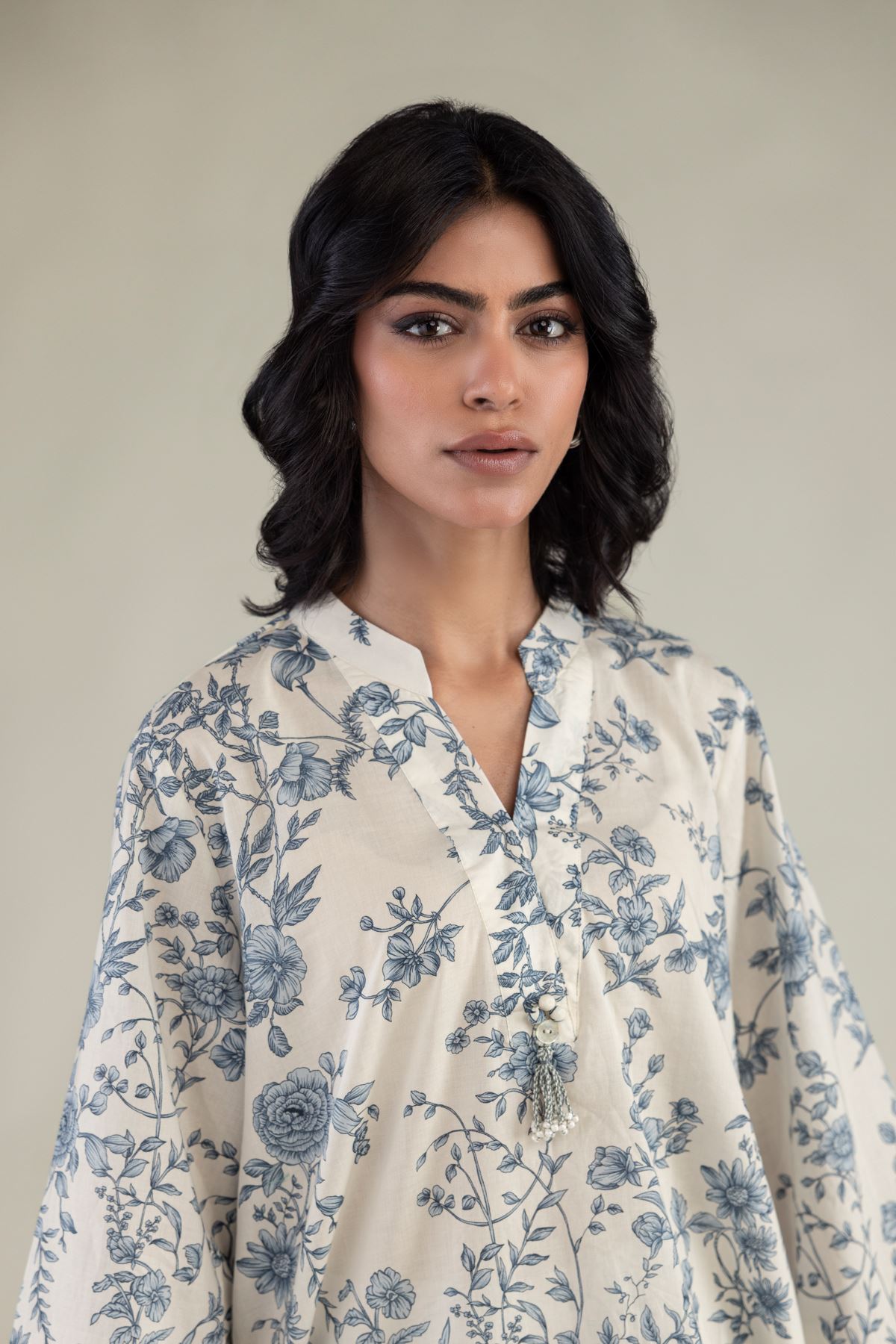 Embroidered Cambric Short Floral Kurta - 1-26-303-B-A1-VG