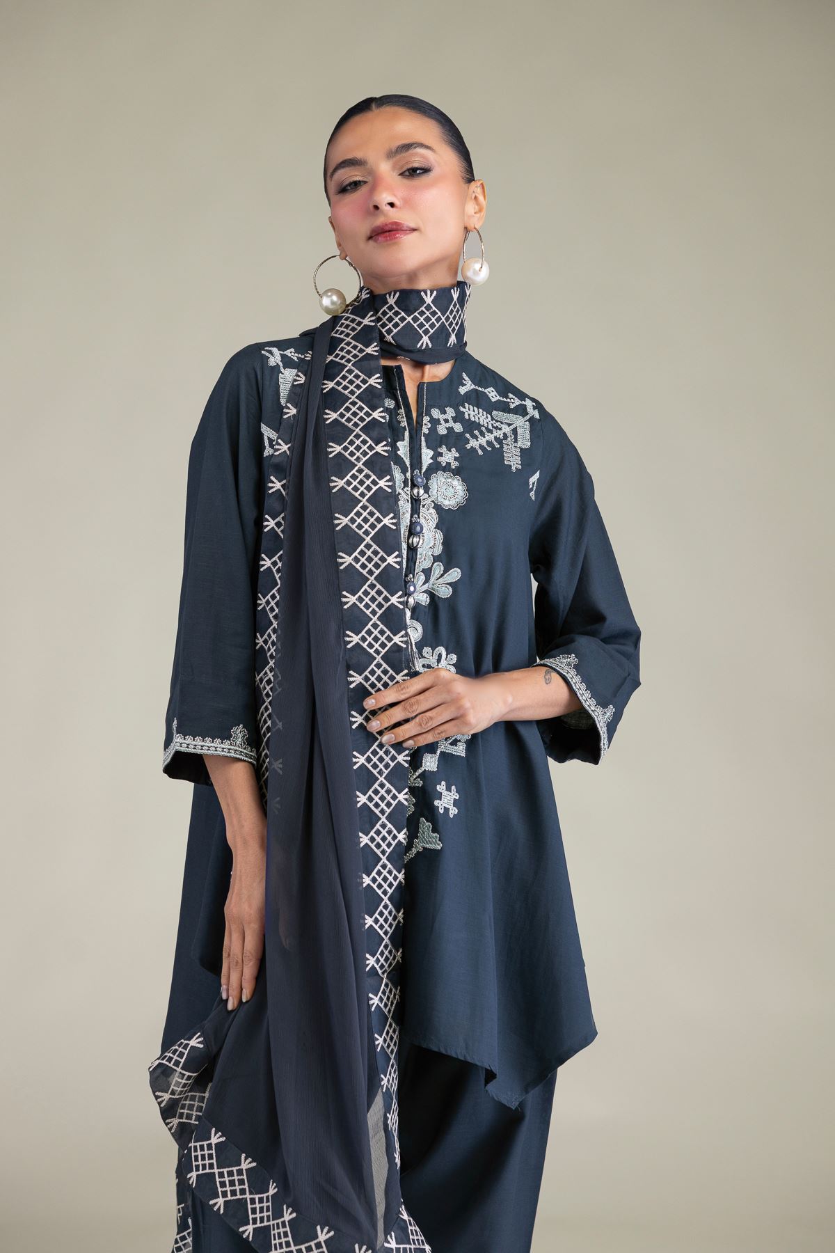 Embroidered Chiffon Chiffon Navy Dupatta - 2-26-206-A-H1-VG