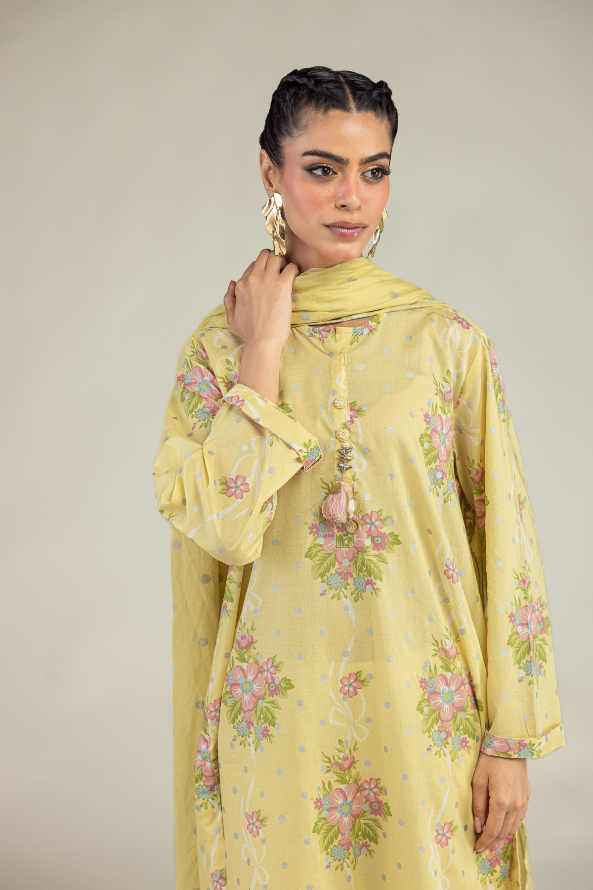 Printed Lawn Yellow Lawn Dupatta - 1-26-240-A-J1-VG