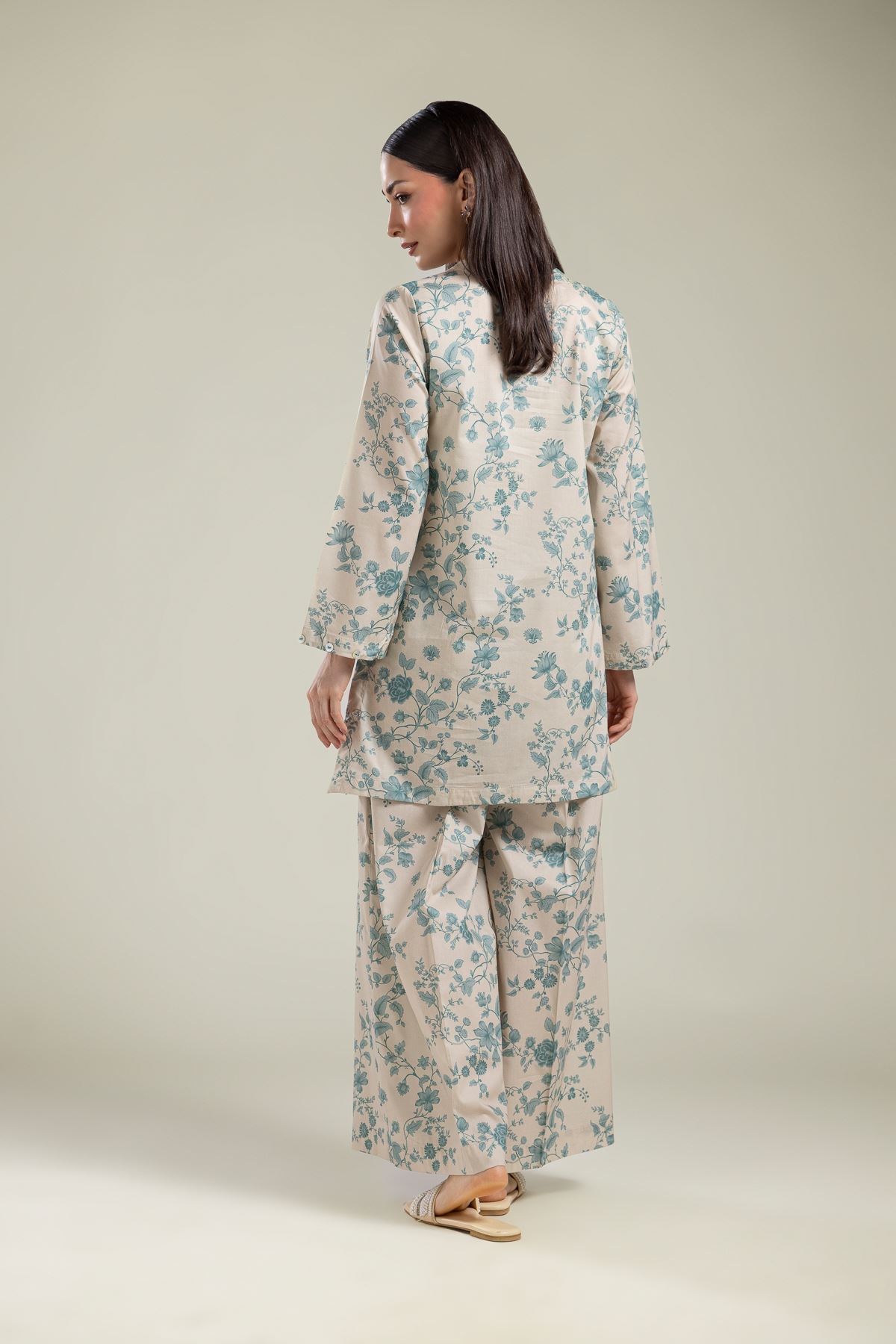 Printed Cotton Viscose Floral V-Neck Kurta - 1-26-204-A-F1-VG