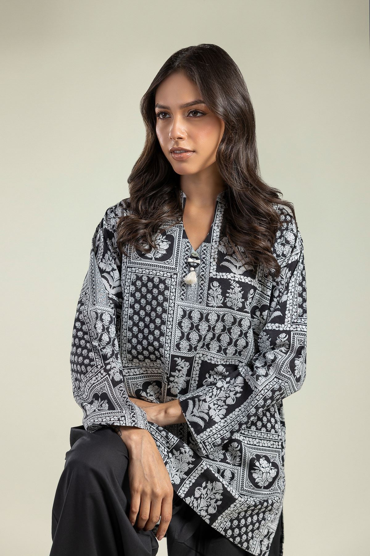Printed Cambric Black Floral Kurta - 1-26-208-A-H2-VG
