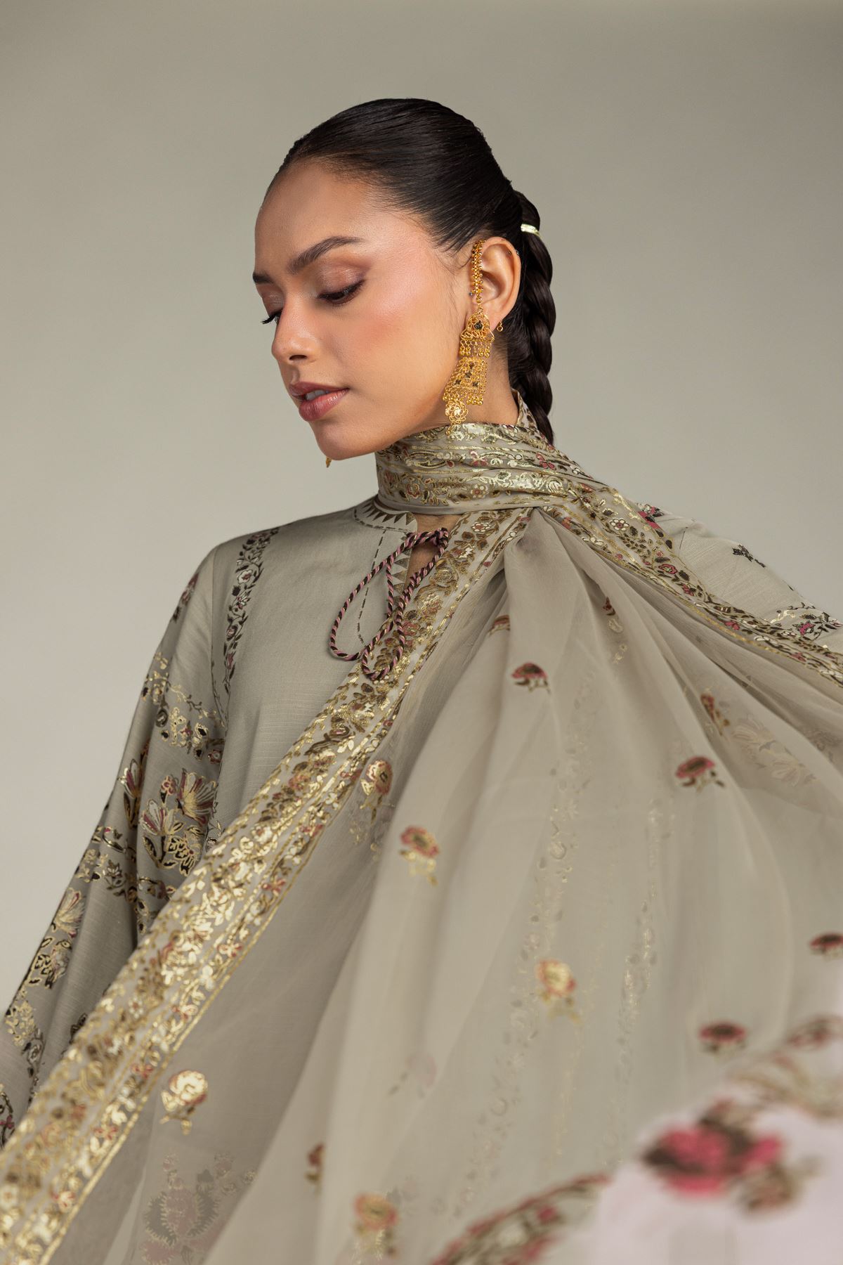 Embroidered Raw Silk 3-piece Co-ords Set - T-A11-26-118FI2-VG