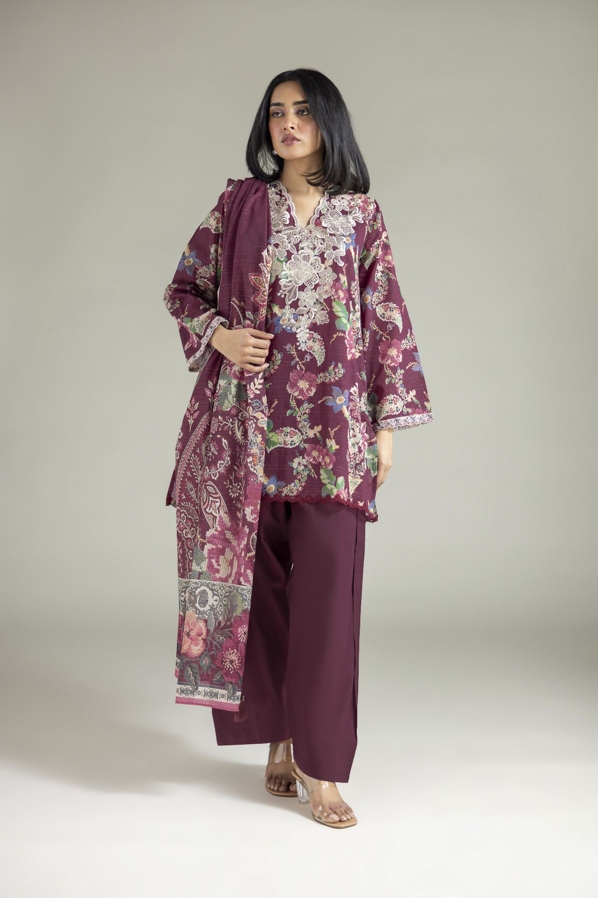 Embroidered Mesuri Fabrics 3 Piece - A22-26-123FA2-VG
