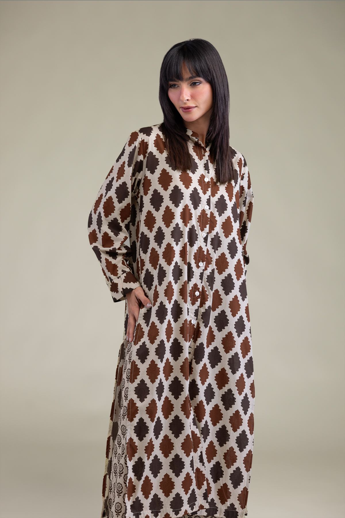 Printed Cambric Long Cambric Kurta - 2-26-204-A-F1-VG