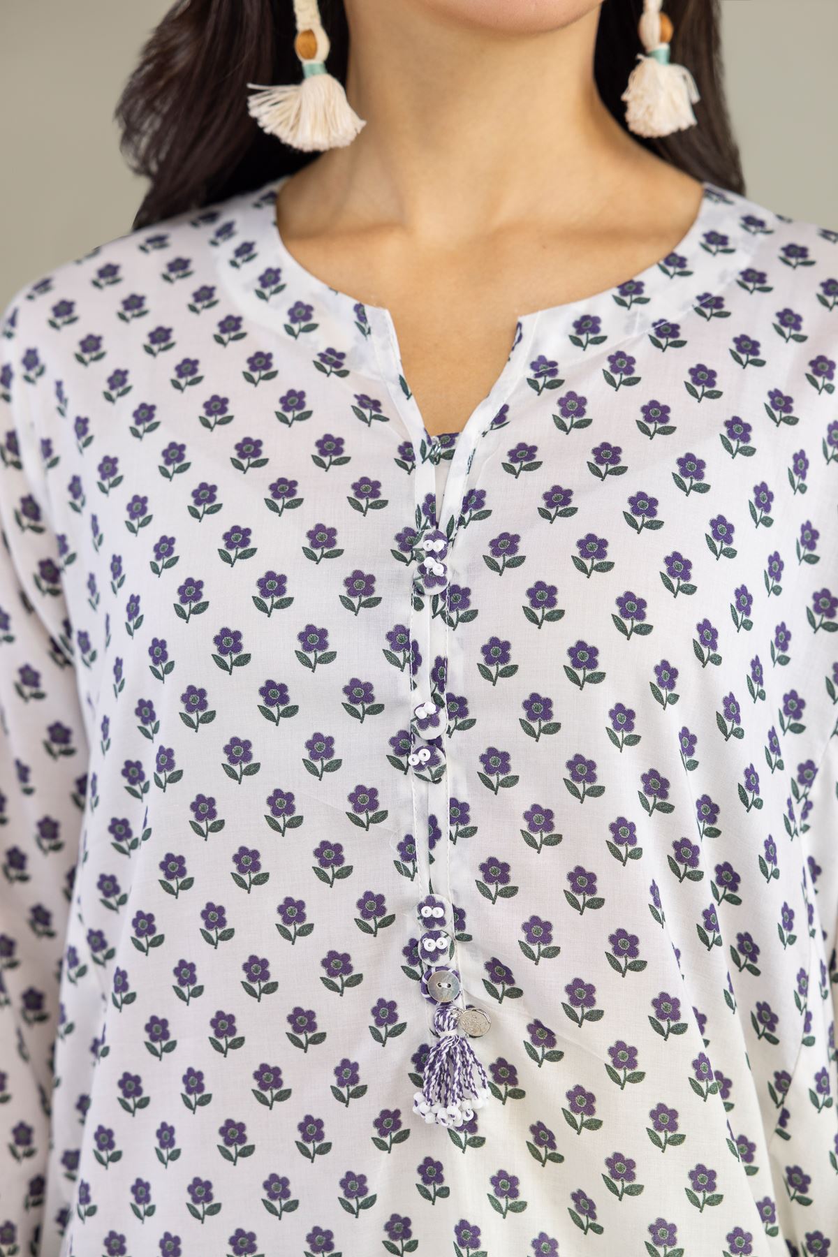 Printed Cambric White Cambric Kurta - 1-26-102-A-F-VG