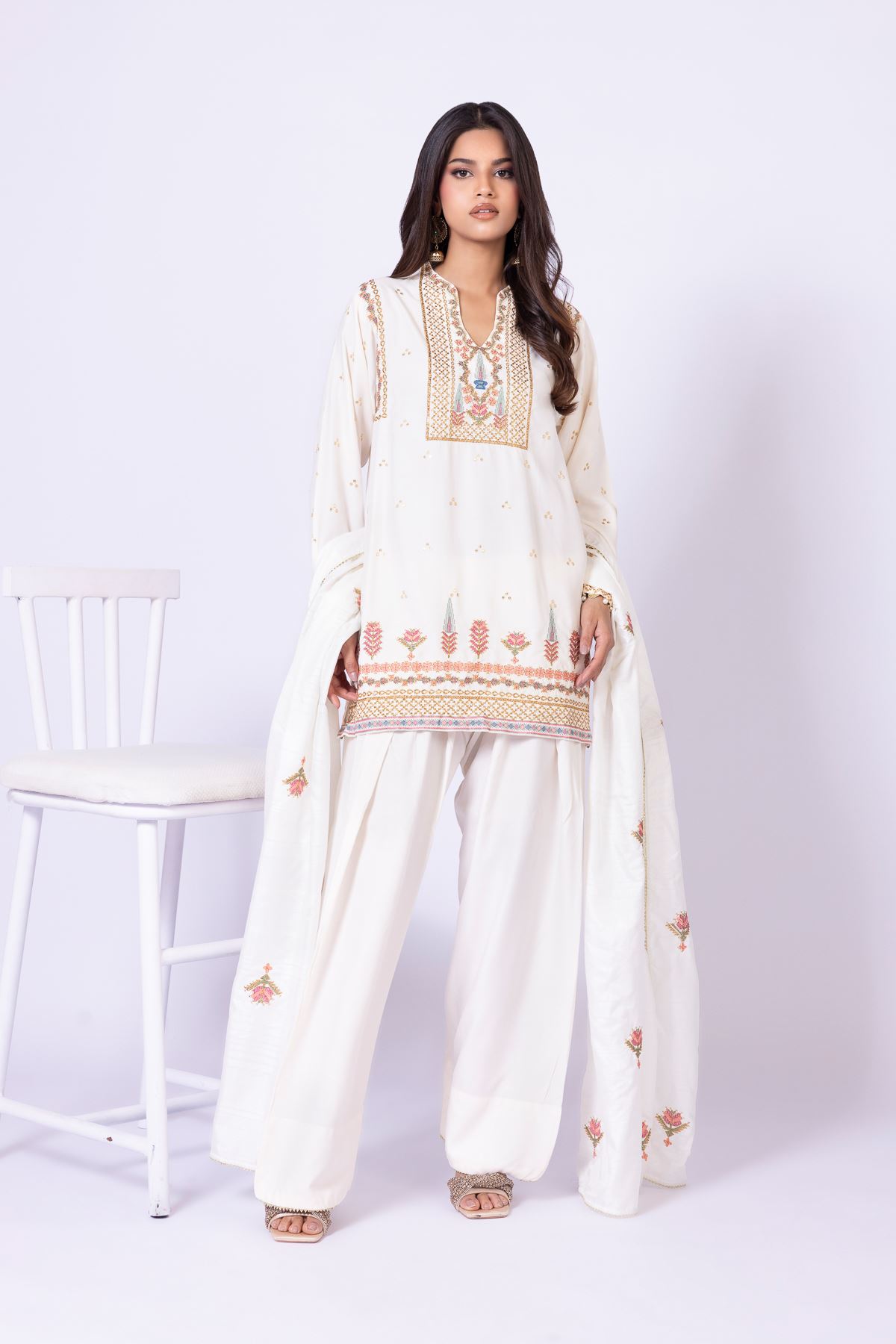 Embroidered Polyester Silk Dupatta - 25-10-10S5-05TA-VG