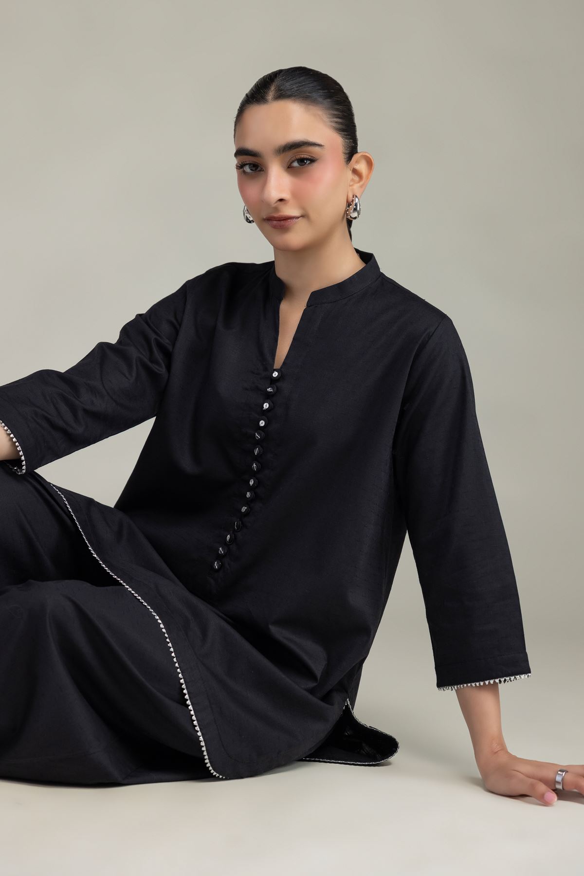 Embroidered Textured Cotton Viscose Black Cotton Kurta - 1-26-245-A-D2-VG