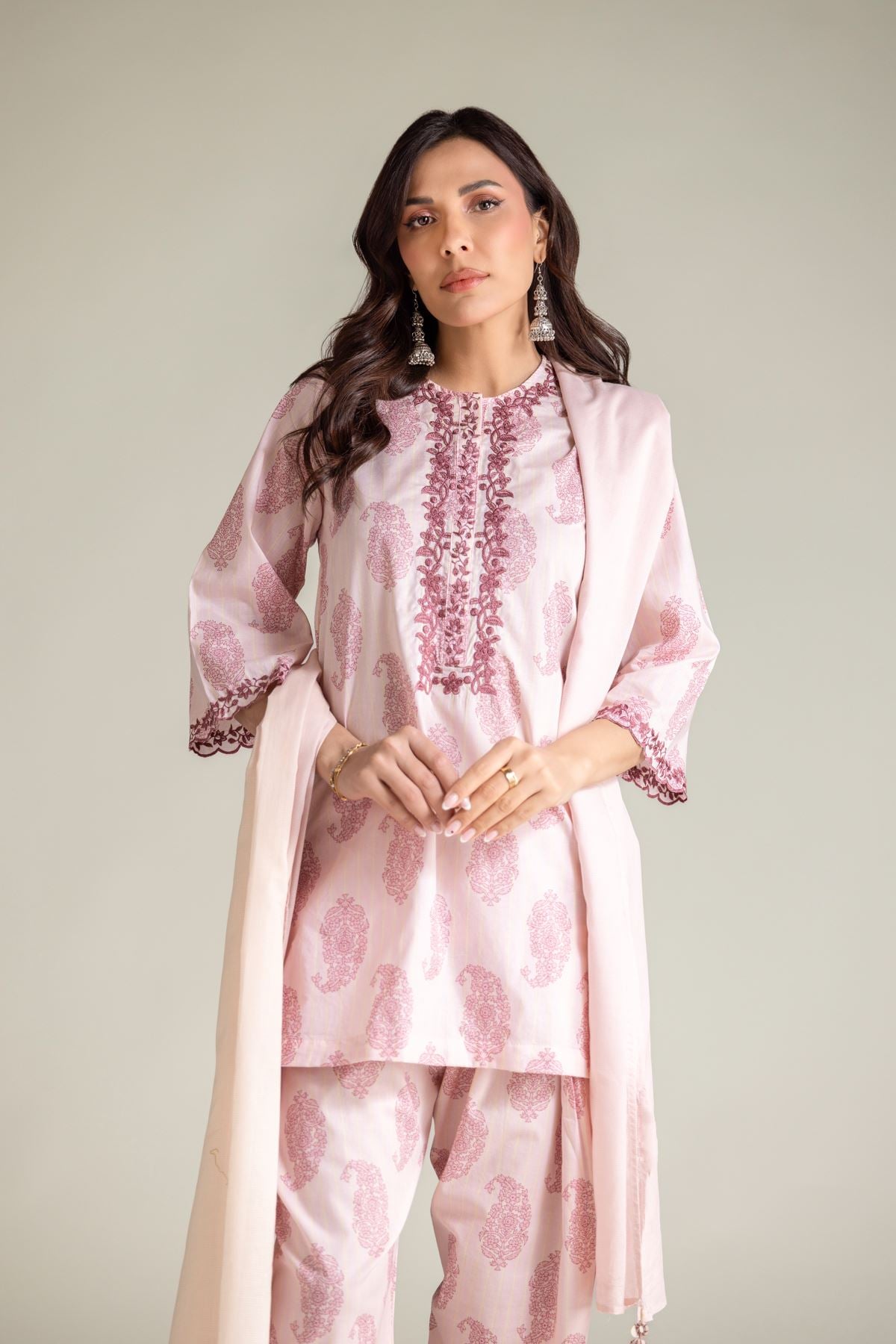 Embroidered Cambric Pink Paisley Kurta - 1-26-135-A-D-VG