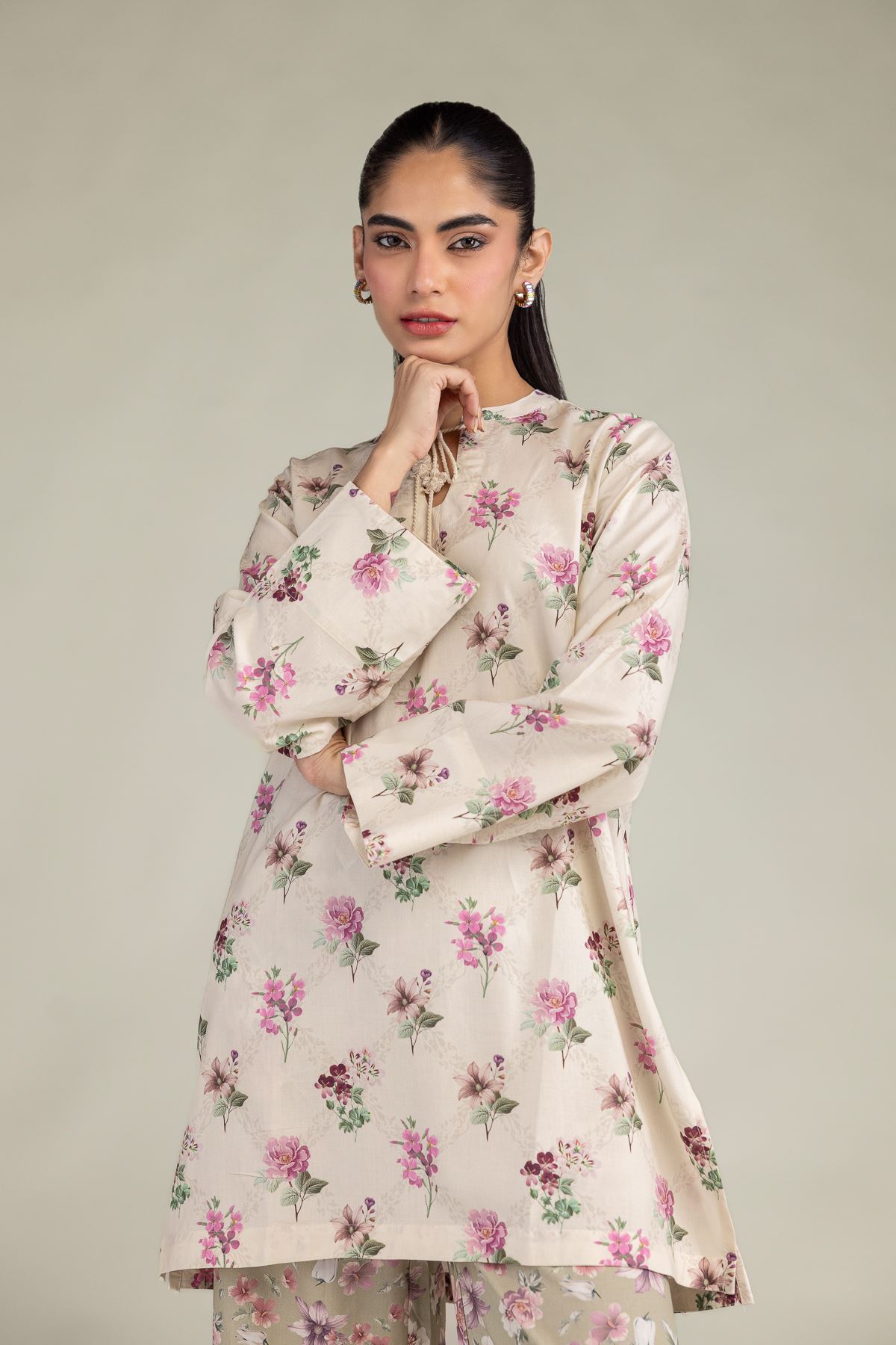 Printed Cotton Viscose Floral Short Kurta - 1-26-102-A-F-VG