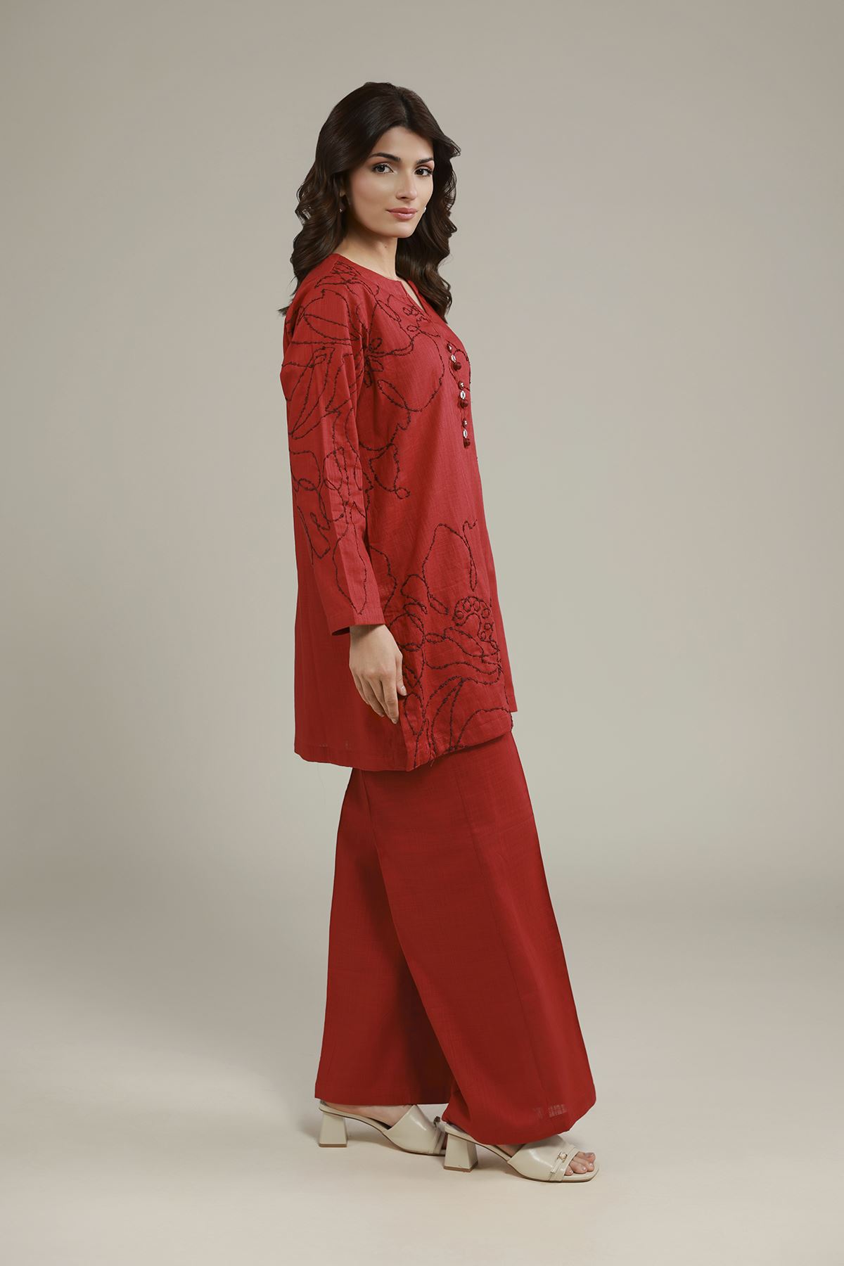 Embroidered Heavy Textured Cotton Floral Threadwork Kurta - EET24546B-VG