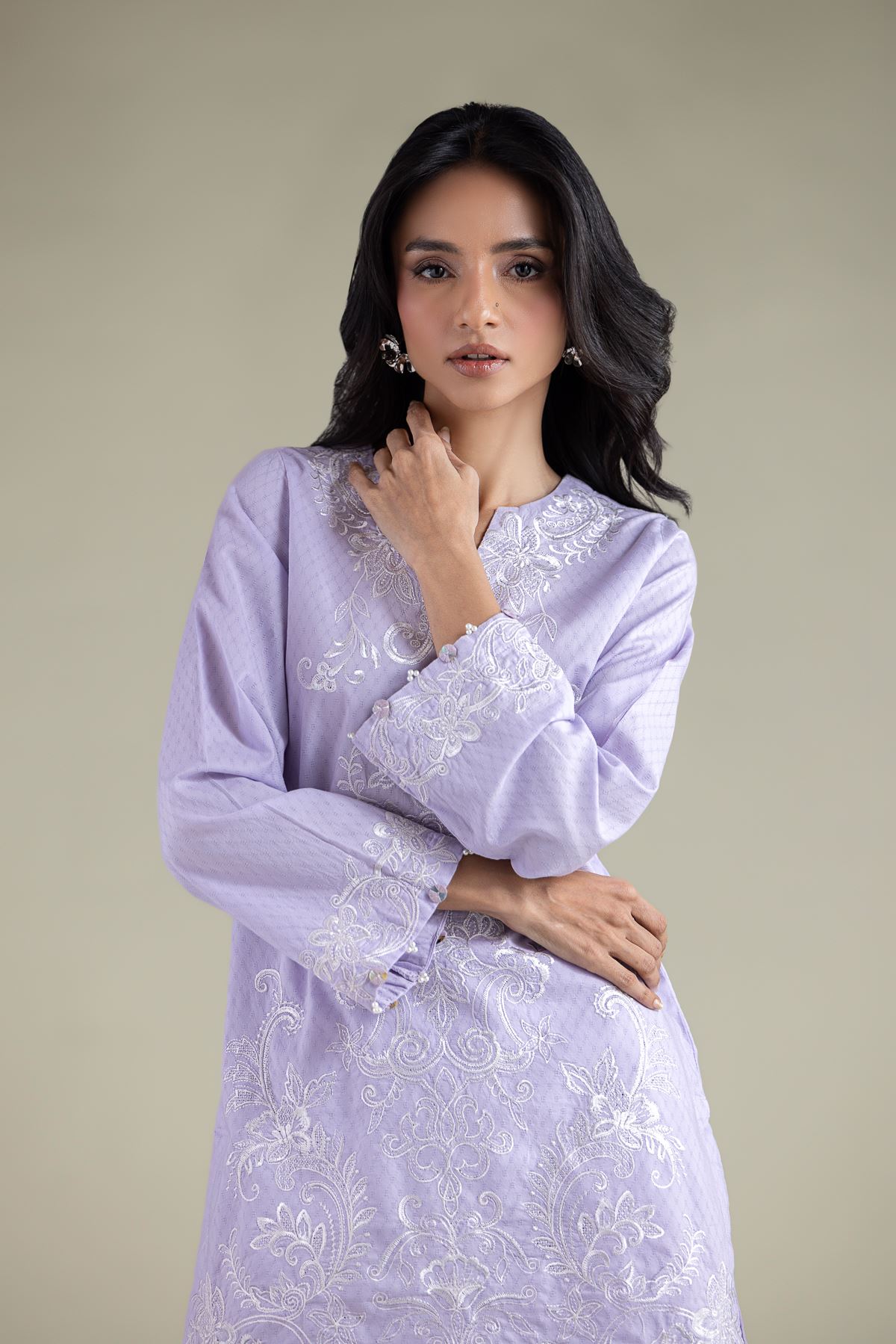 Embroidered Cotton Dobby Thread Work Kurta - 1-26-115-A-B-VG