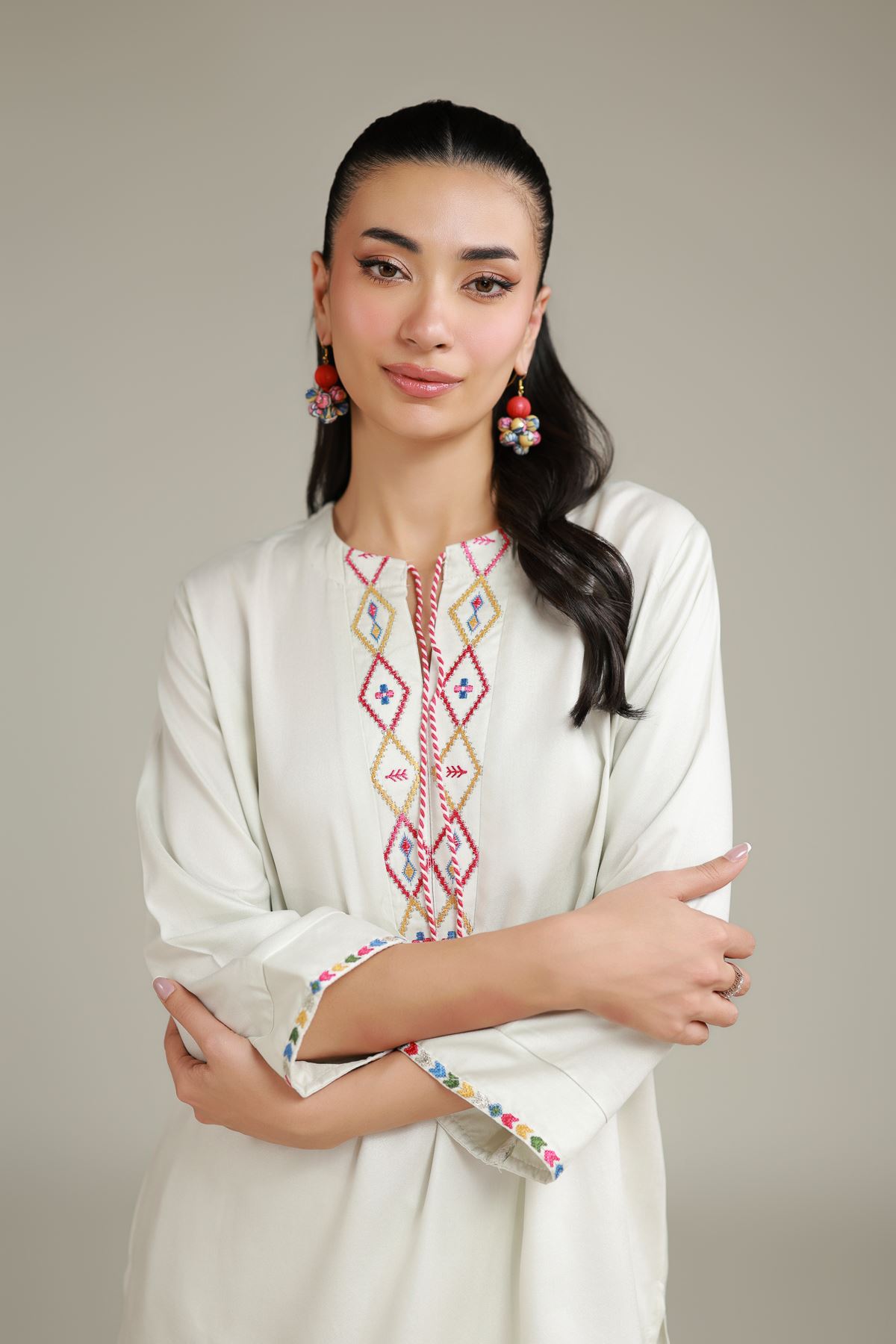 Embroidered Viscose Crepe Short Embroidered Tunic - 6-26-103-A-A-VG