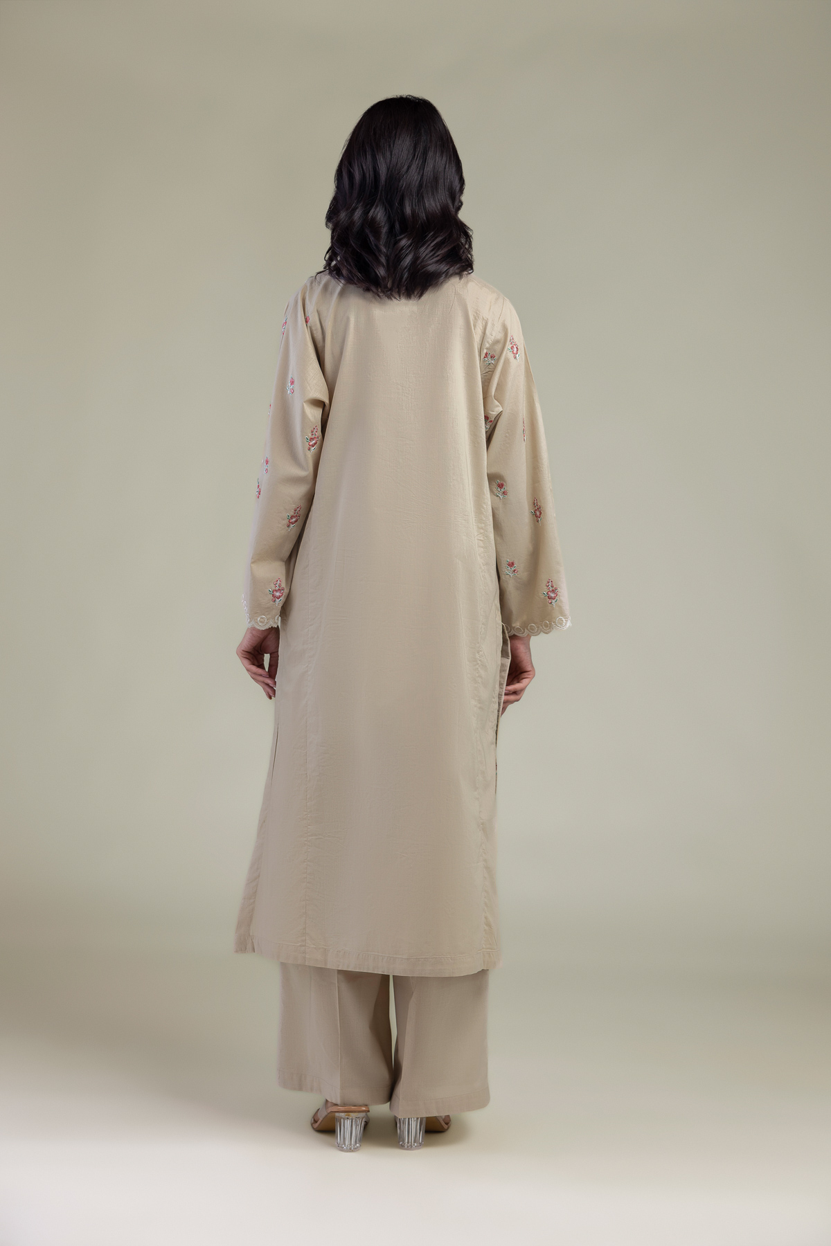 Embroidered Cambric Cambric Longline Kurta - 1-26-309-B-D1-VG