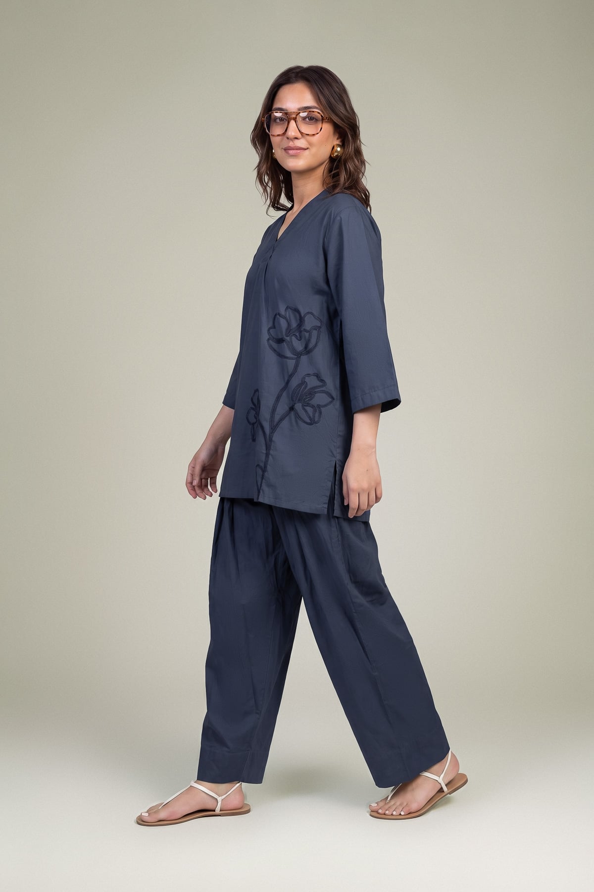Dyed Poplin Navy Poplin Shalwar - 1-26-102-A-F-VG